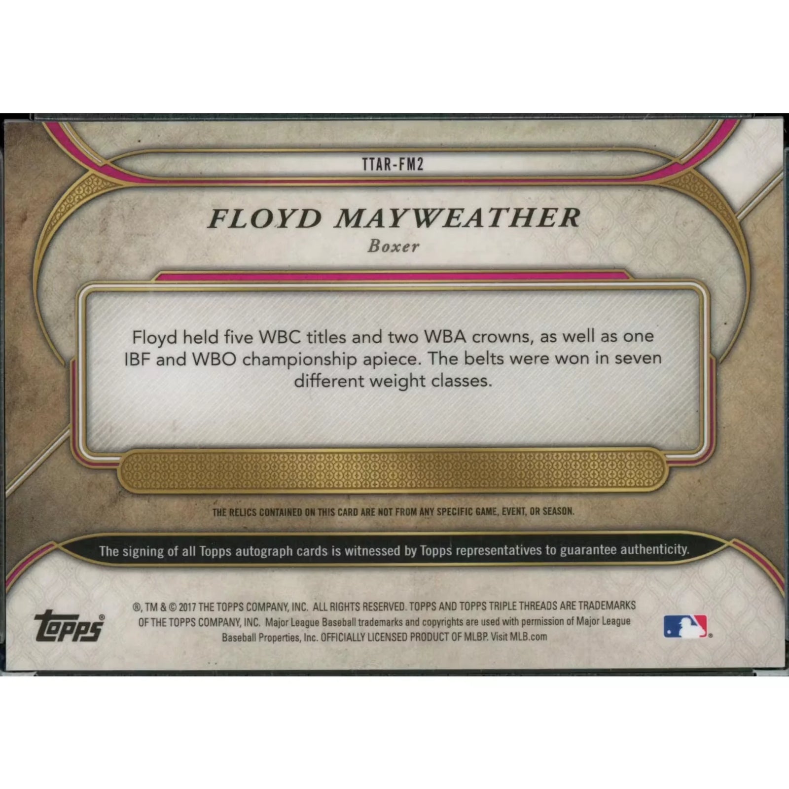 Floyd Mayweather Signed Patch Card | 2017 Topps Triple Threads #TTAR-FM2