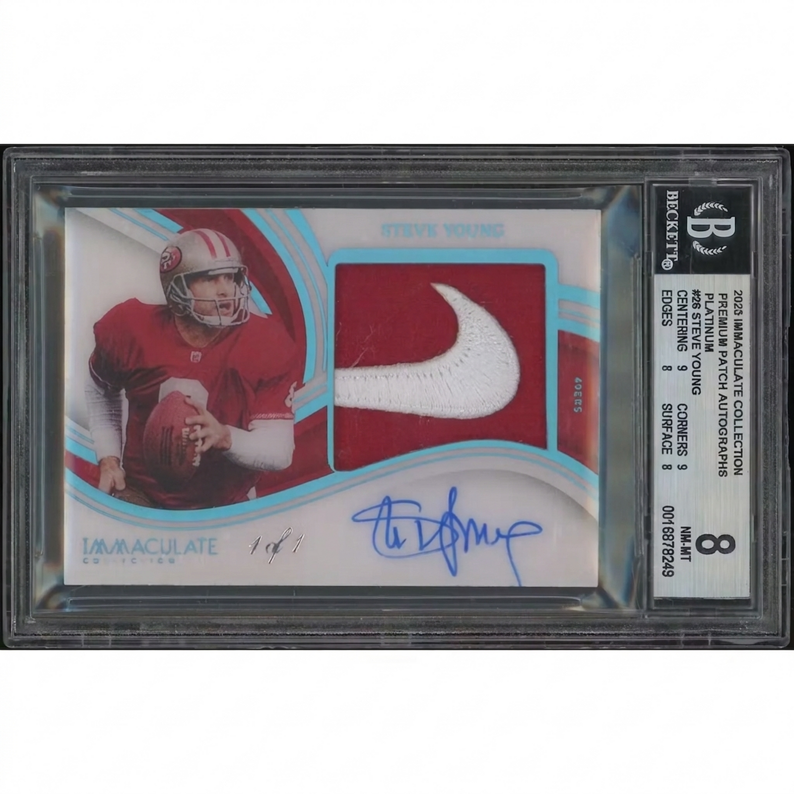 Steve Young Signed 2023 Panini Immaculate Platinum Patch Card | #1/1 BGS 8