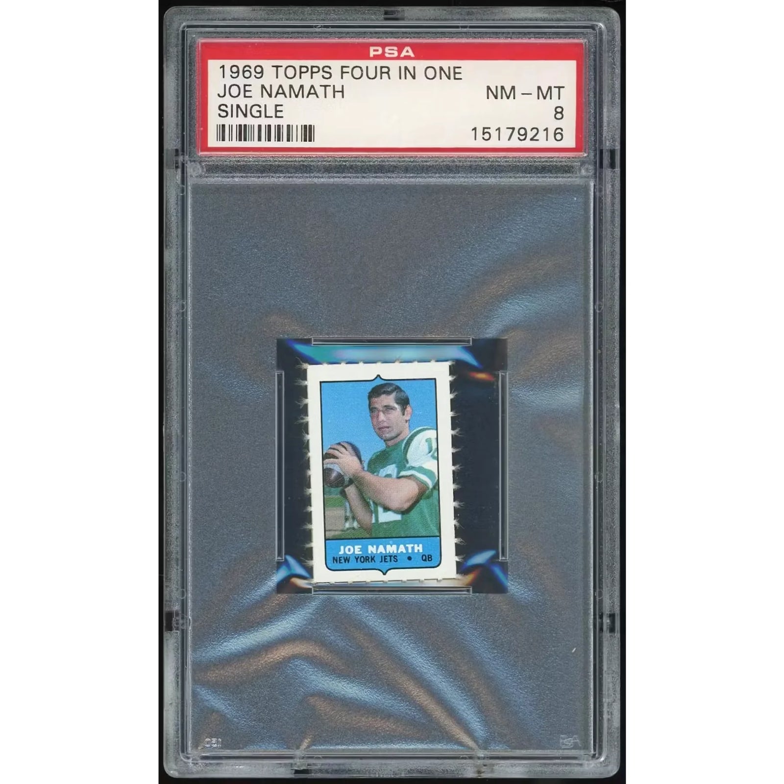 1969 Topps Four in One Joe Namath Card | PSA 8