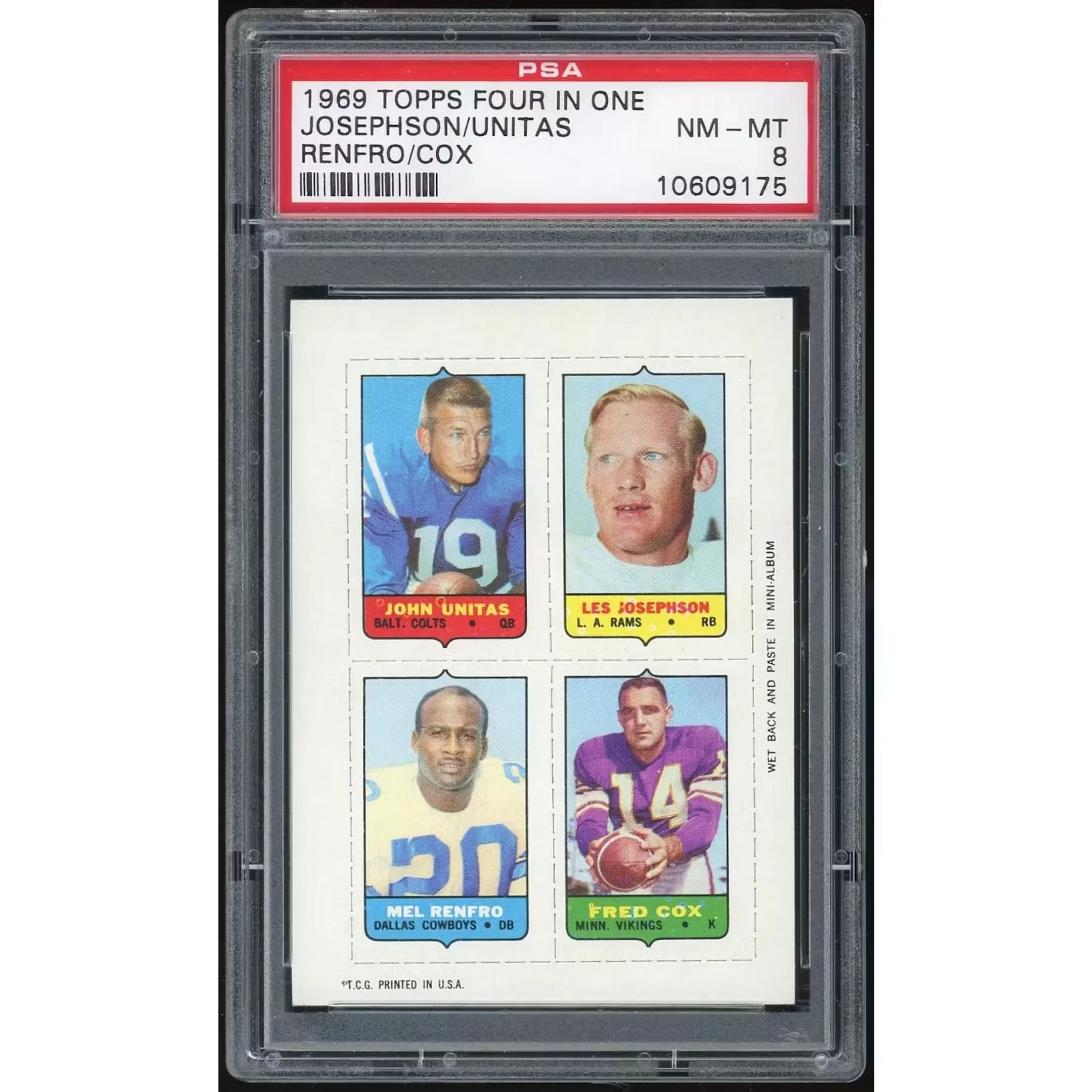 1969 Topps Four in One Josephson/Unitas/Renfro/Cox | PSA 8