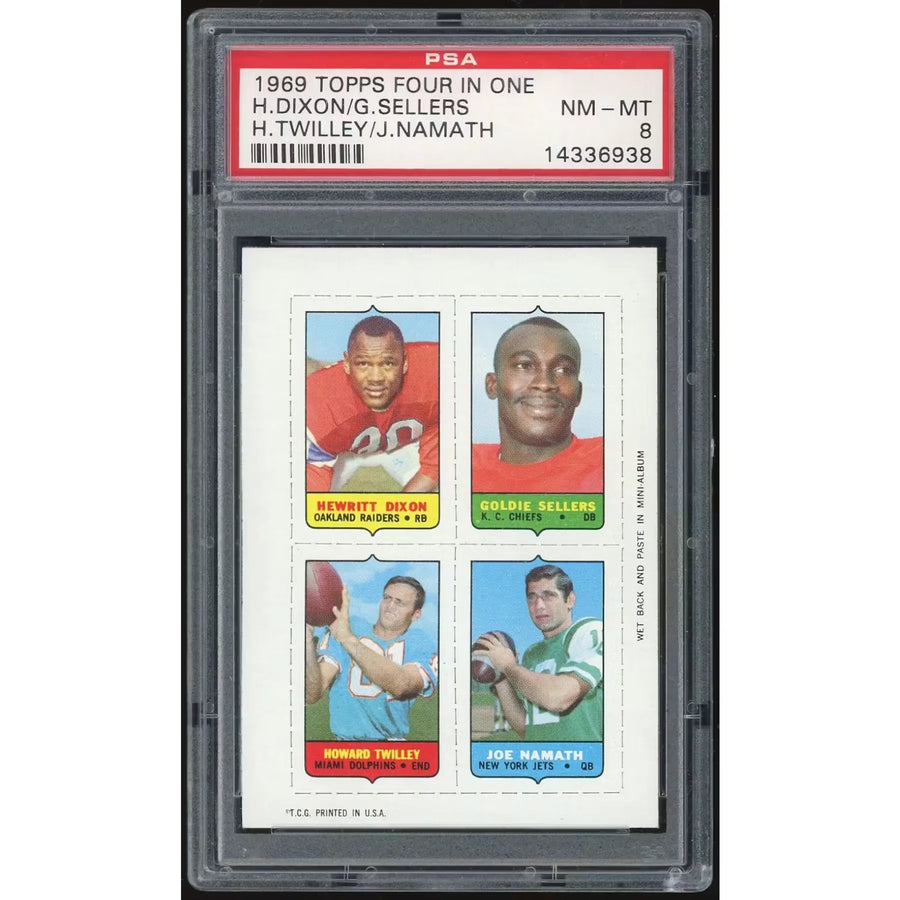 1969 Topps Four in One Dixon/Sellers/Namath/Twilley | PSA 8