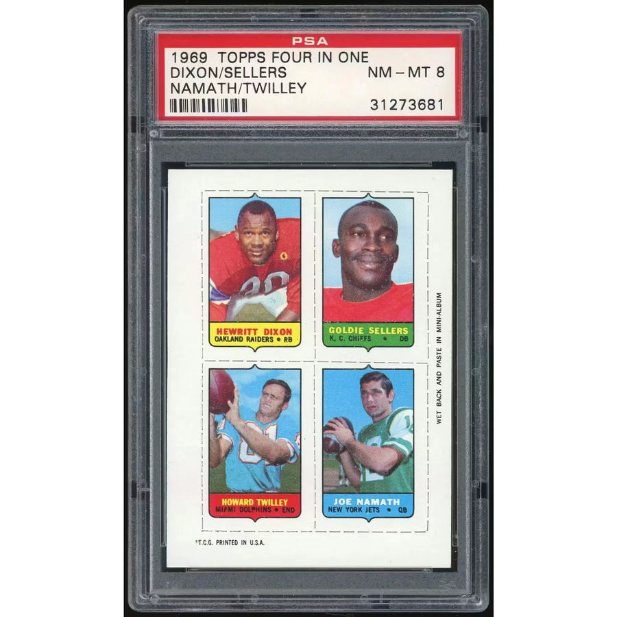1969 Topps Four in One Dixon/Sellers/Namath/Twilley | PSA 8