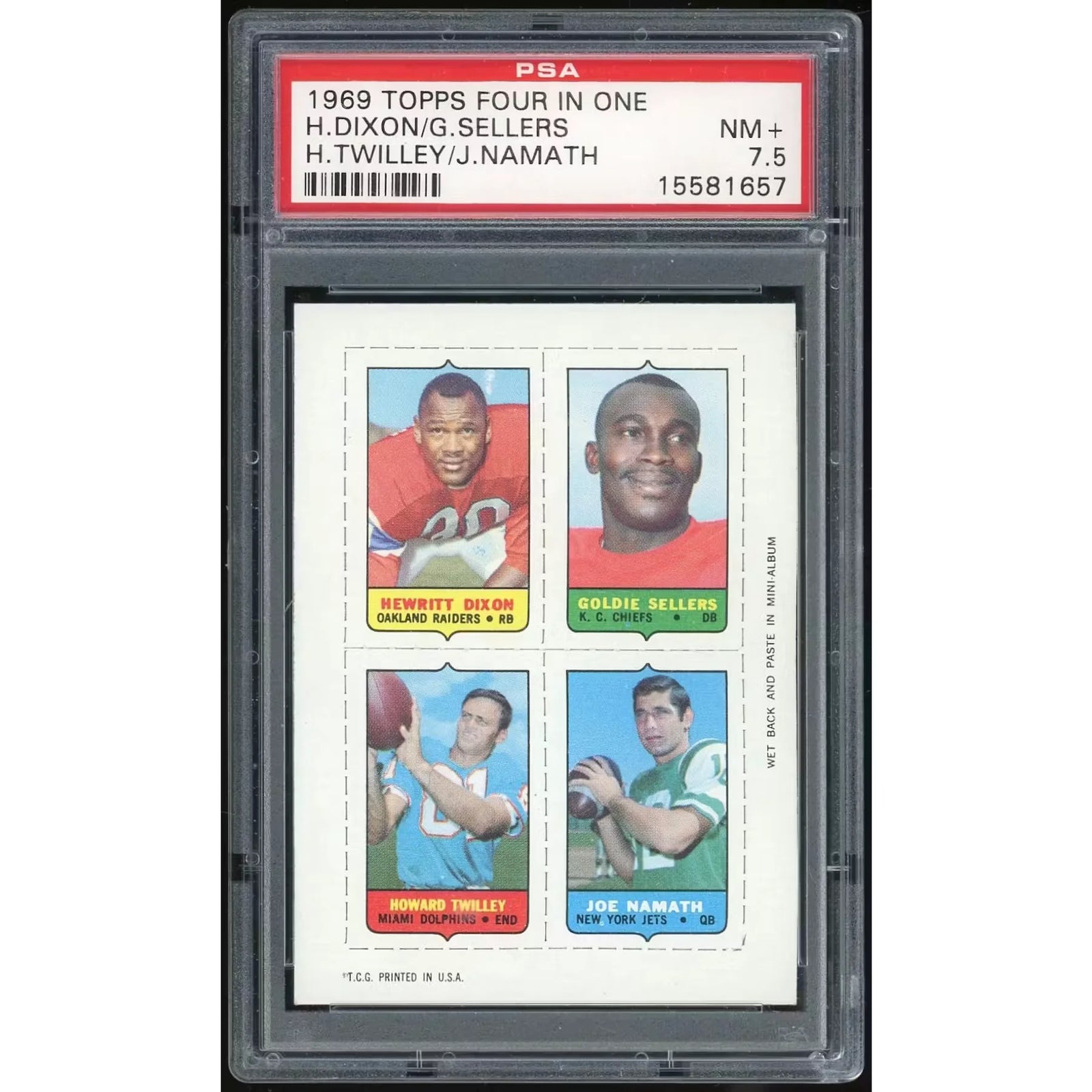 1969 Topps Four in One Dixon/Sellers/Namath/Twilley | PSA 7.5