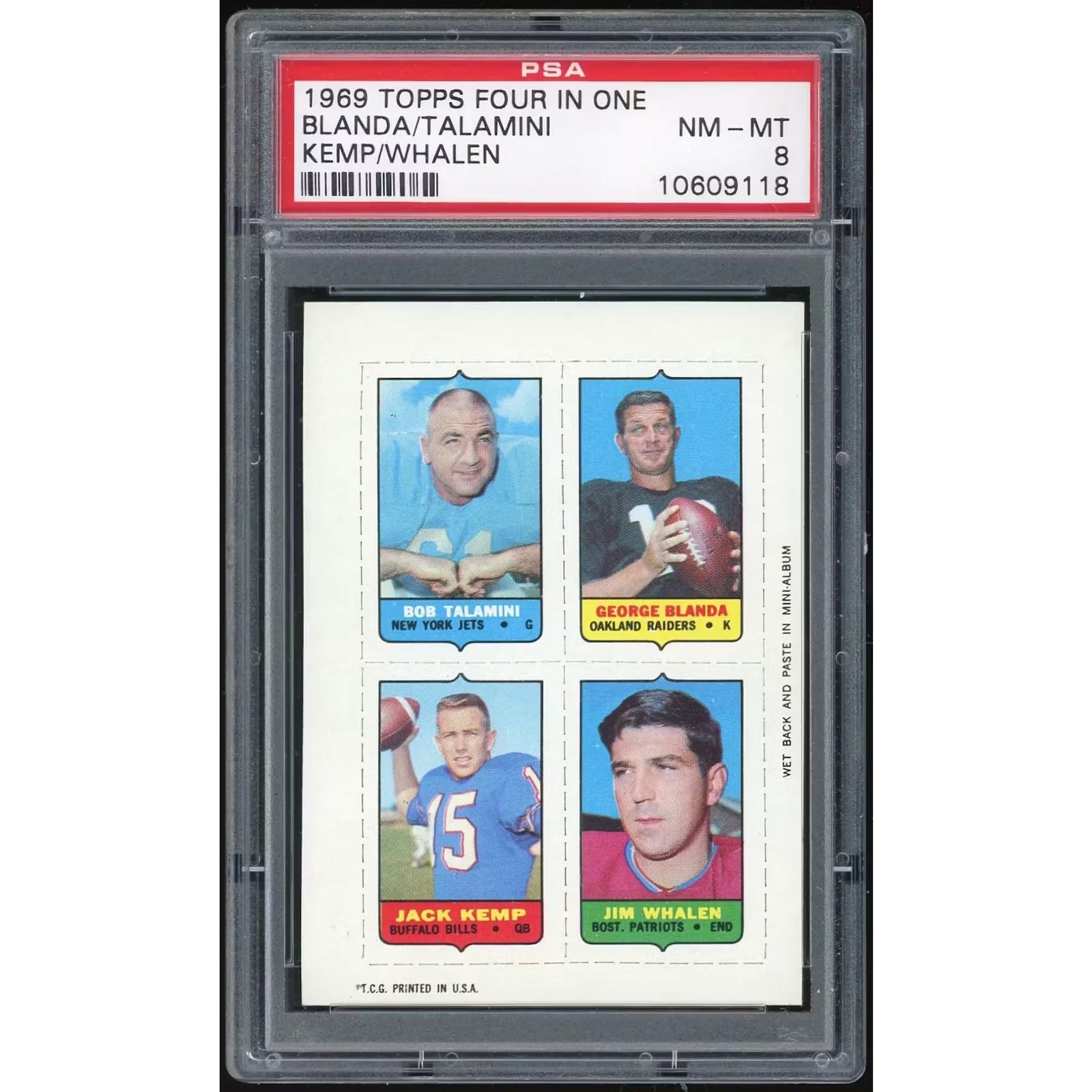 1969 Topps Four in One Blanda/Talamini/Kemp/Whalen | PSA 8