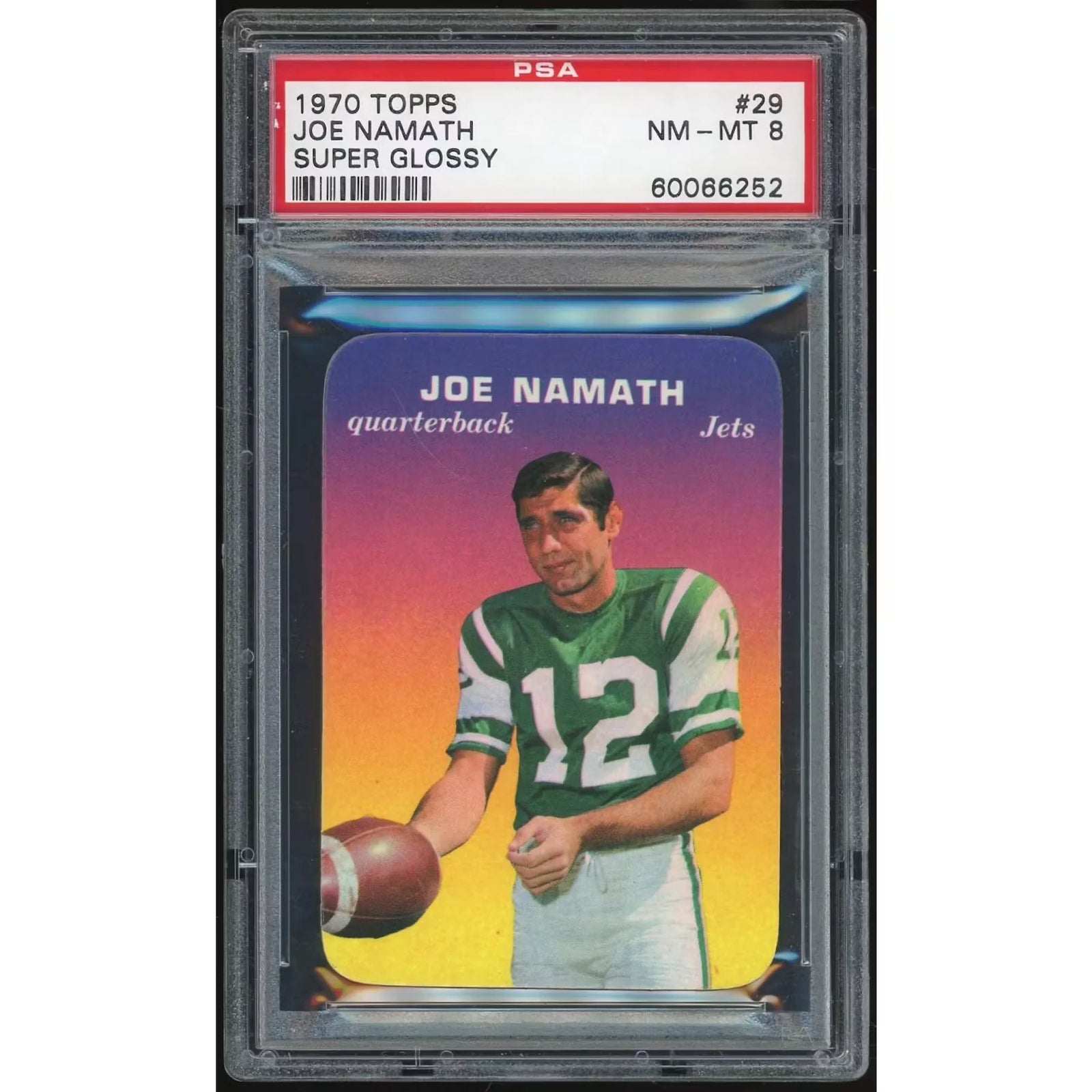 Joe Namath 1970 Topps Super Glossy #29 Card | PSA 8