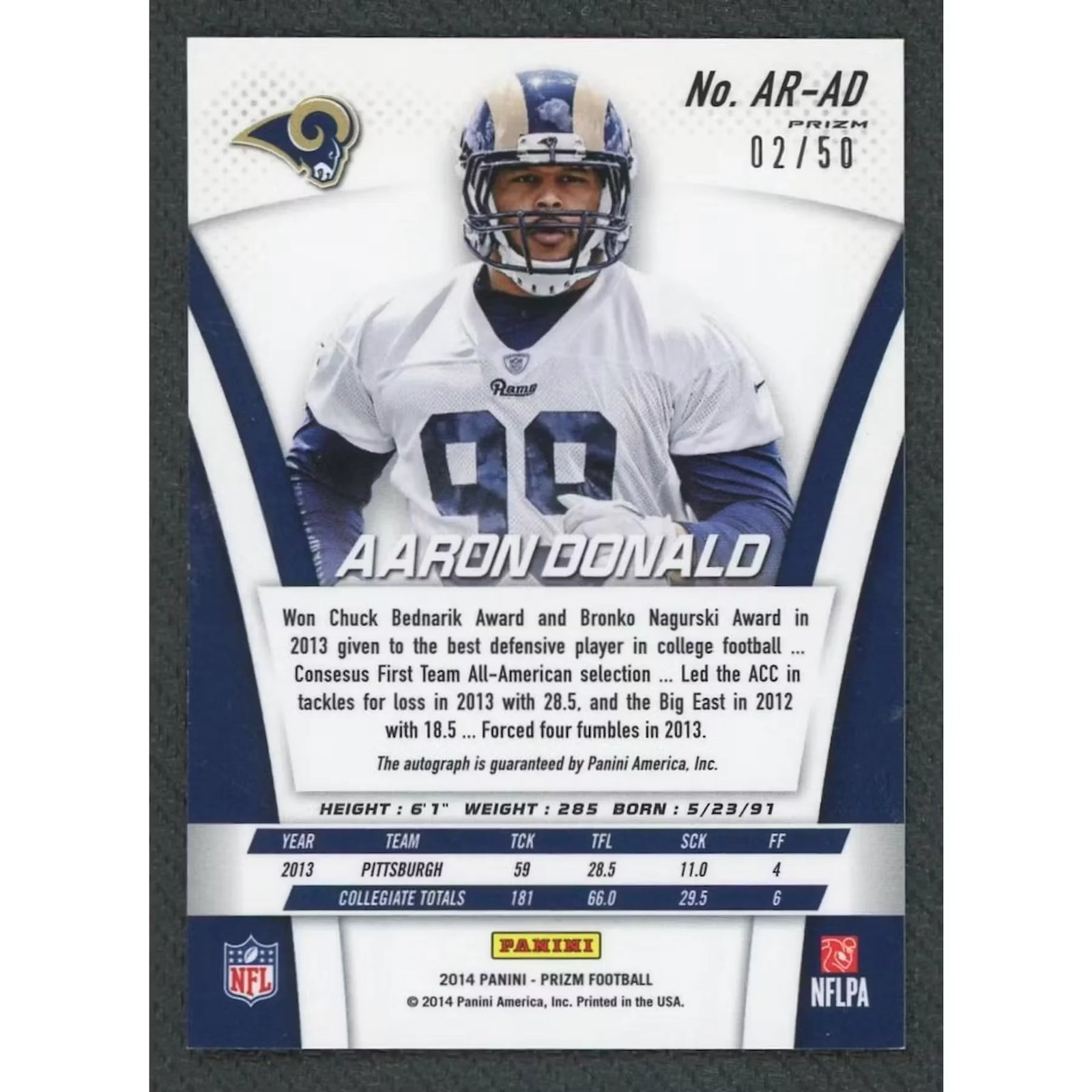 Aaron Donald 2014 Prizm Rookie Auto Gold/50 | Surface Scratch
