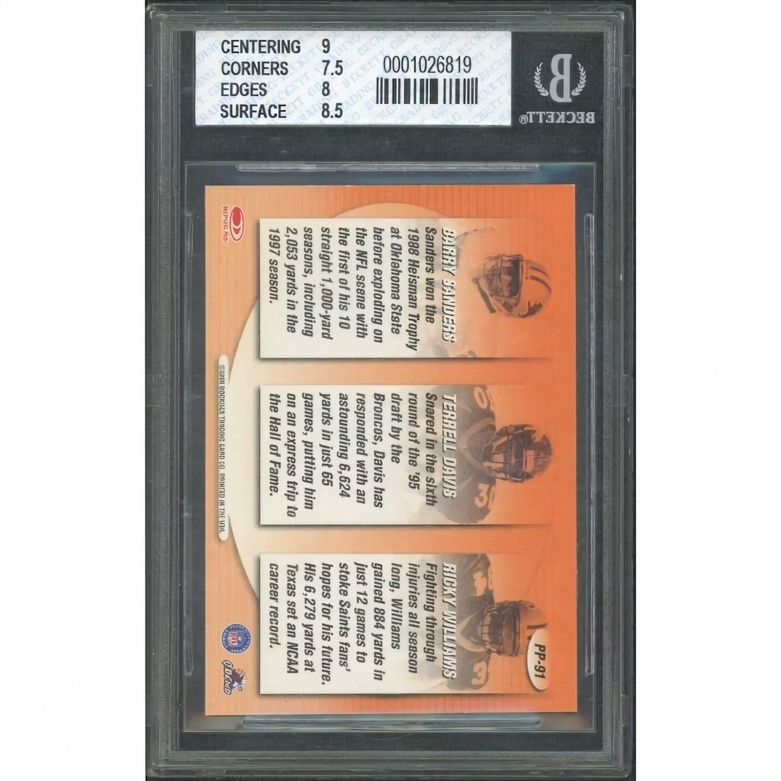 Barry Sanders/Terrell Davis/Ricky Williams Signed Card | 2000 Donruss Preferred Pen Pa