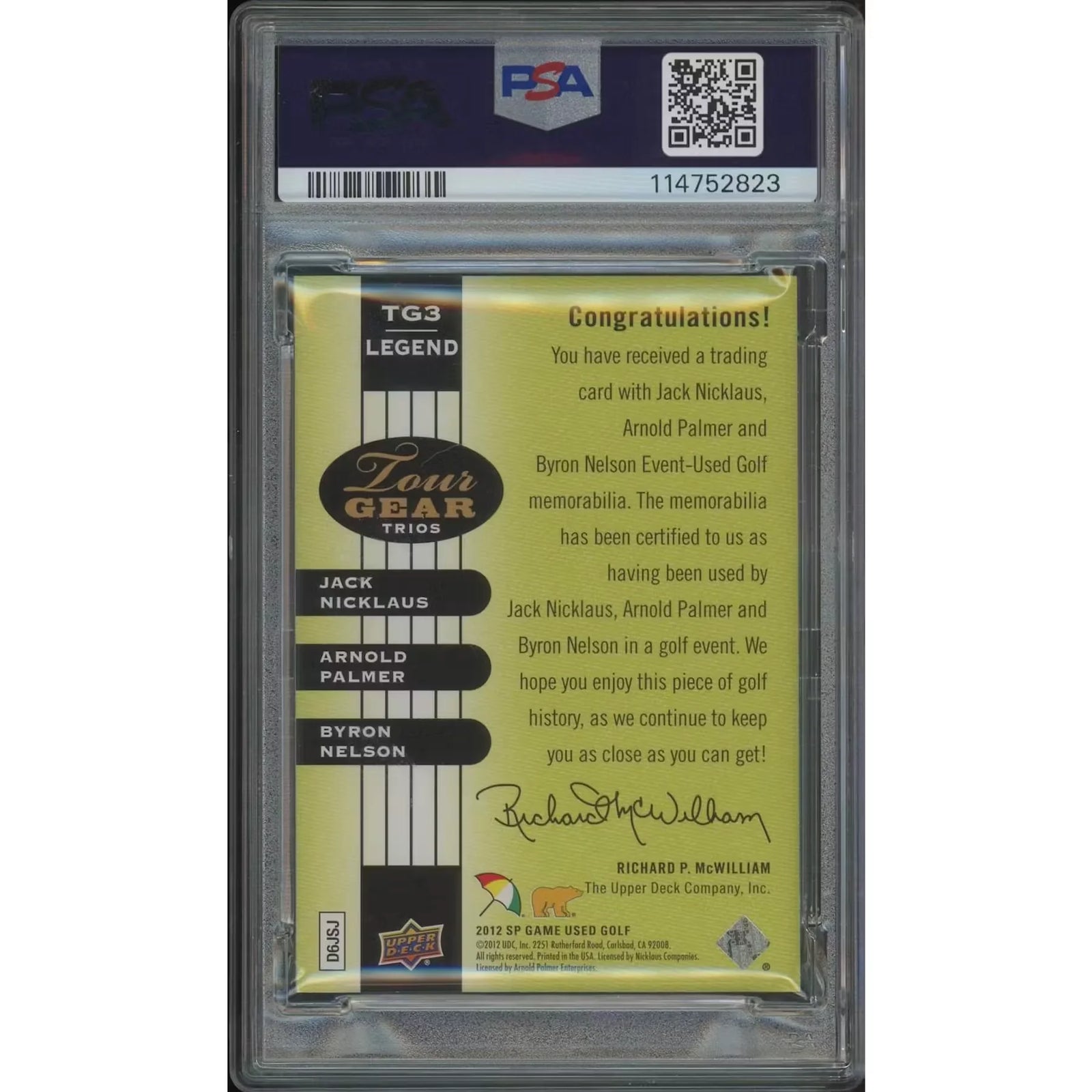 2012 Upper Deck SP Game Used Golf #LEGEND Card | PSA 10 Gem Mint