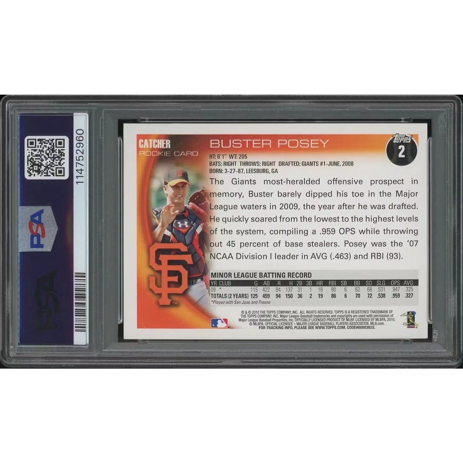 Buster Posey 2010 Topps Baseball #2 Rookie Card | PSA 10 Gem Mint