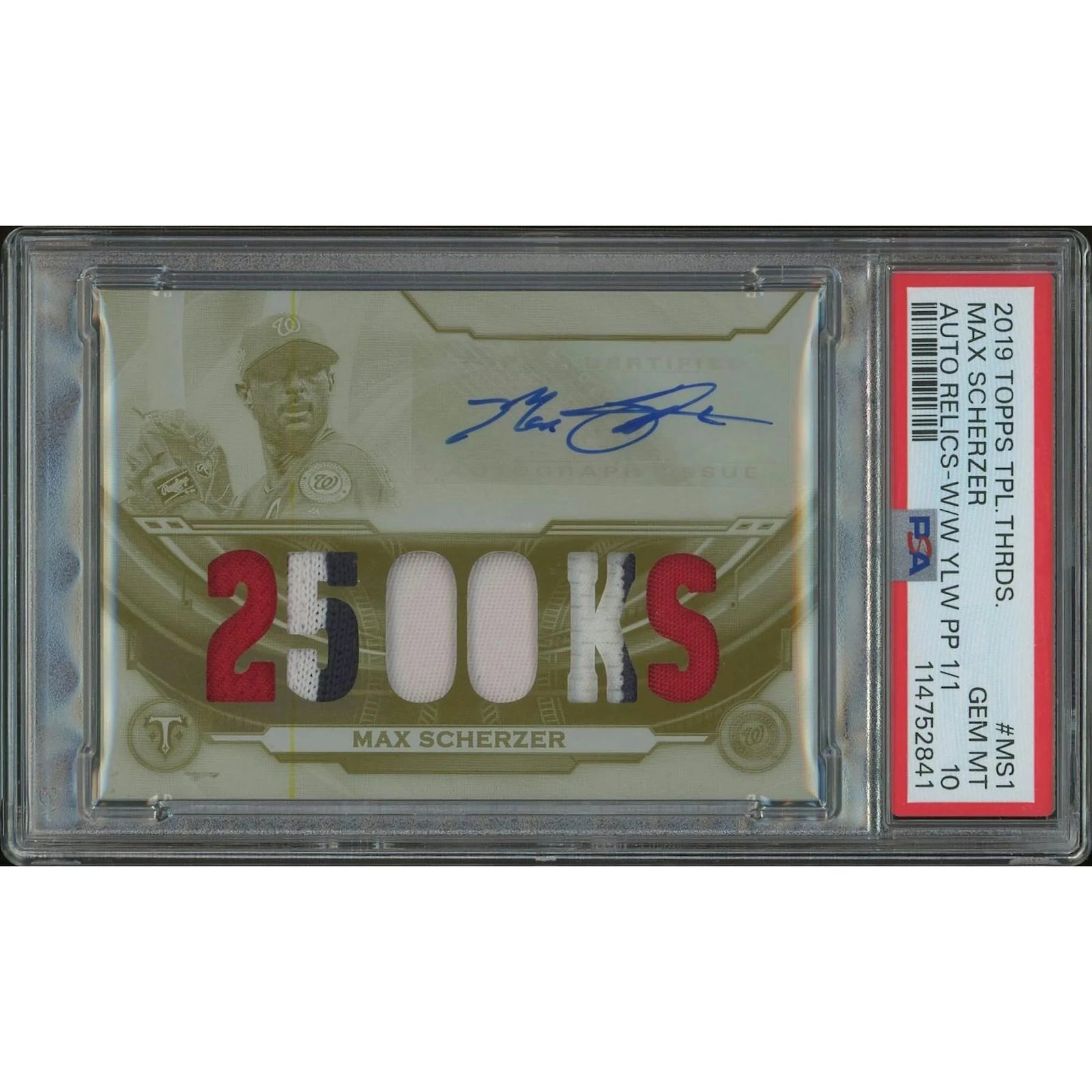 Max Scherzer Signed 2019 Topps Triple Threads #MS1 | Yellow Printing Plate 1/1 #1