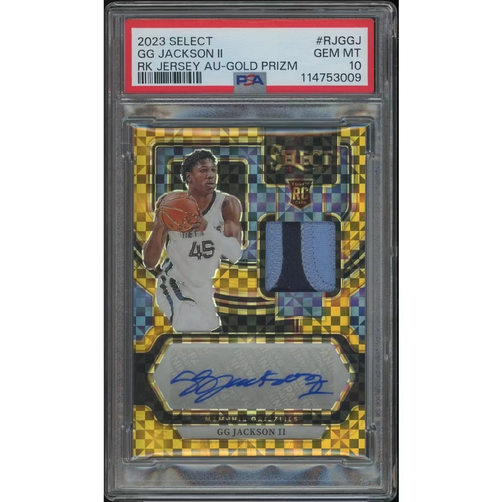 GG Jackson II Signed 2023-24 Panini Select Gold Prizm Rookie Patch Auto | PSA 10 Gem Mint