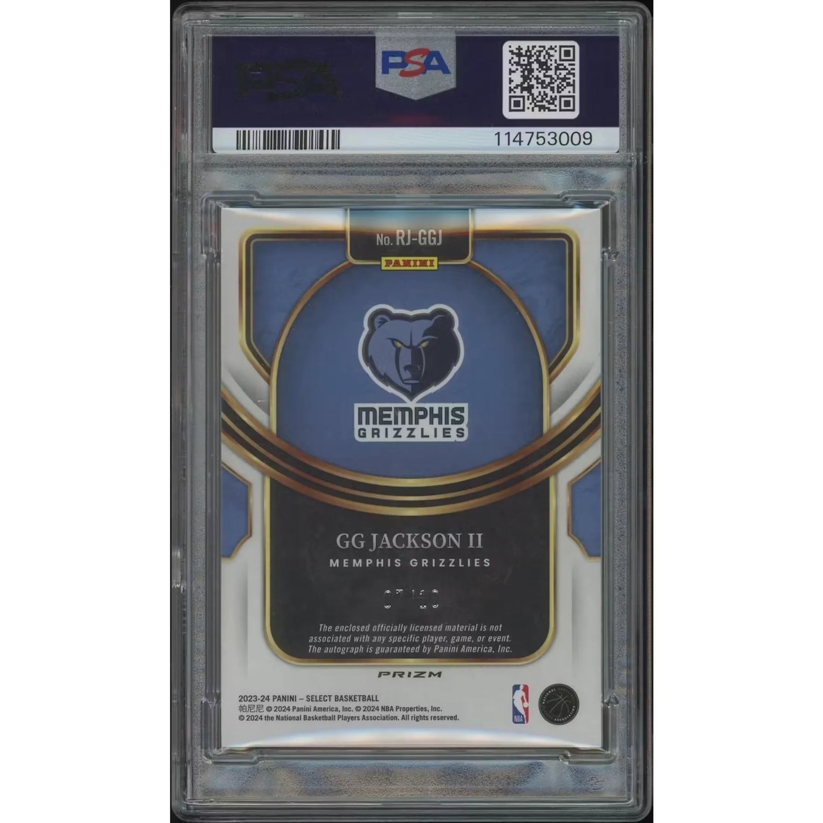 GG Jackson II Signed 2023-24 Panini Select Gold Prizm Rookie Patch Auto | PSA 10 Gem Mint
