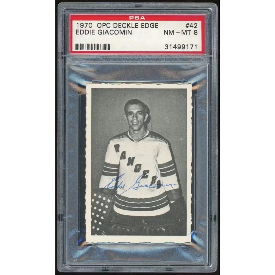Eddie Giacomin 1970-71 O-Pee-Chee Deckle Edge #42 | PSA 8