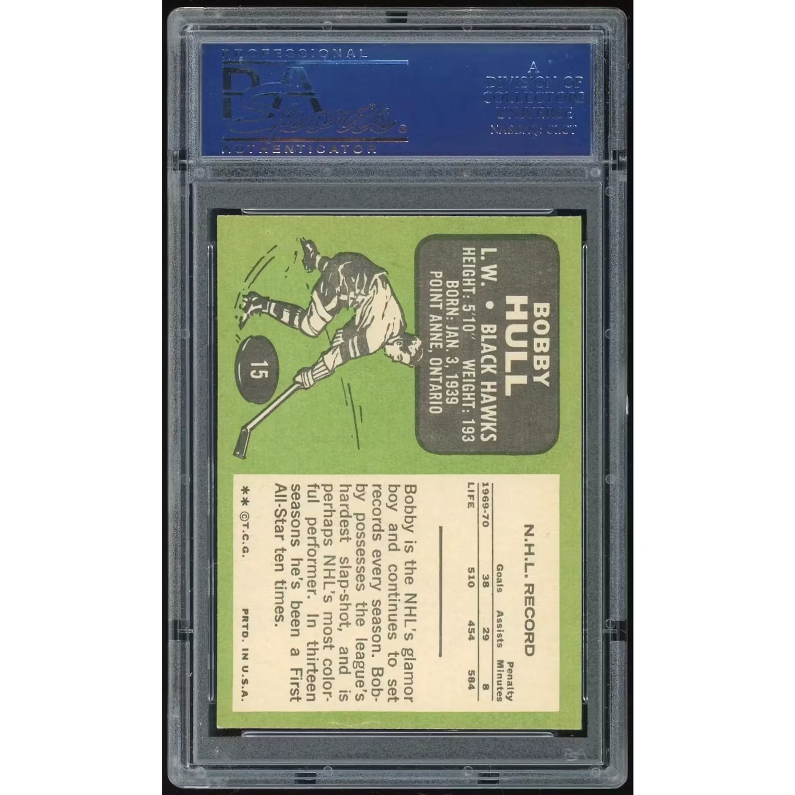 Bobby Hull 1970-71 Topps #15 Hockey Card | PSA 8