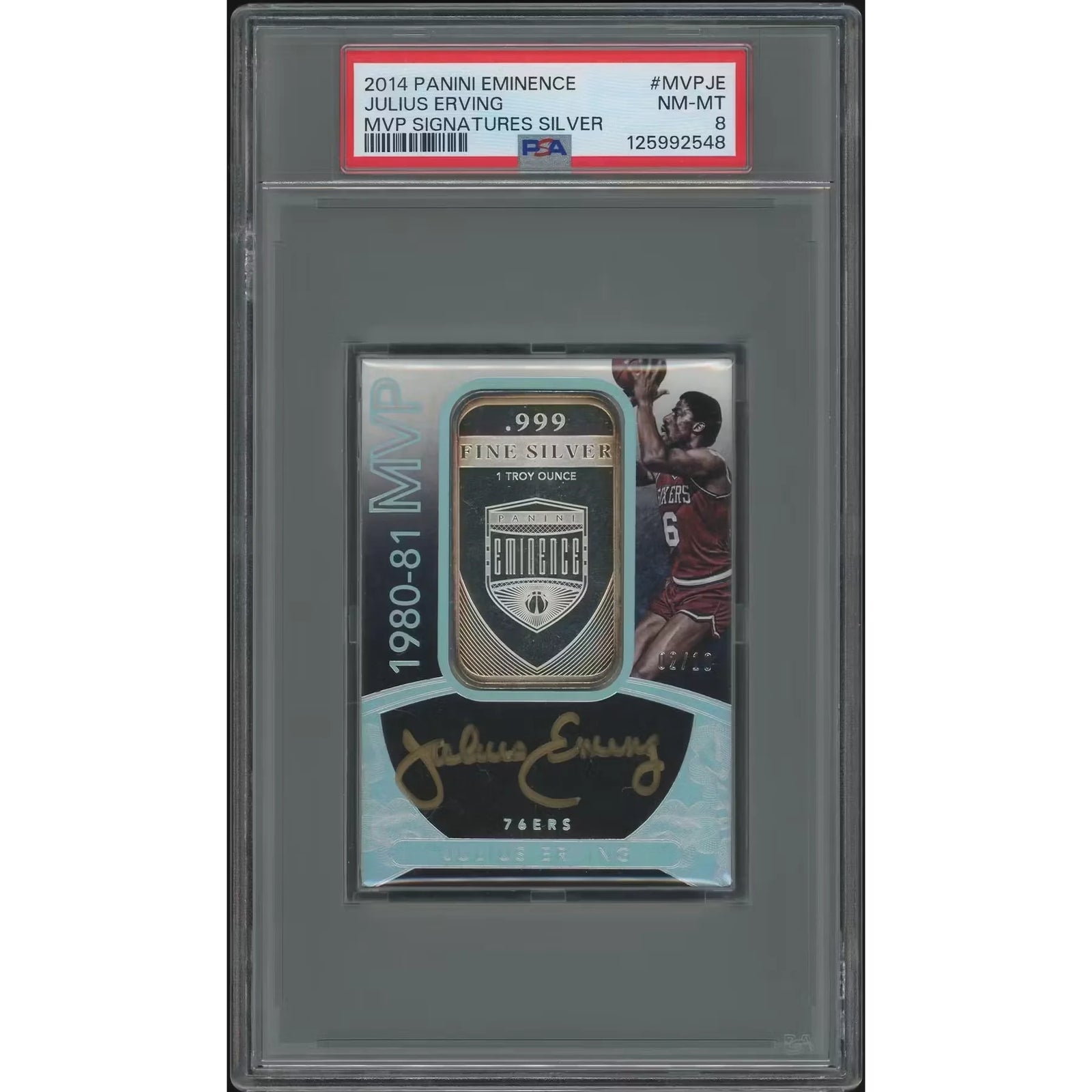 Julius Erving Signed 2014-15 Panini Eminence MVP Silver #02 Card | PSA 8 NM-MT