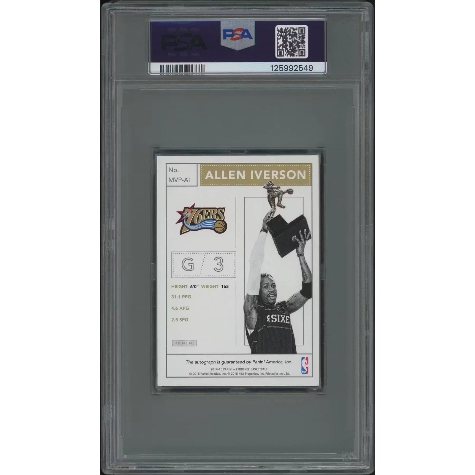 Allen Iverson Signed 2014-15 Panini Eminence Silver #08 Card | PSA 5 EX