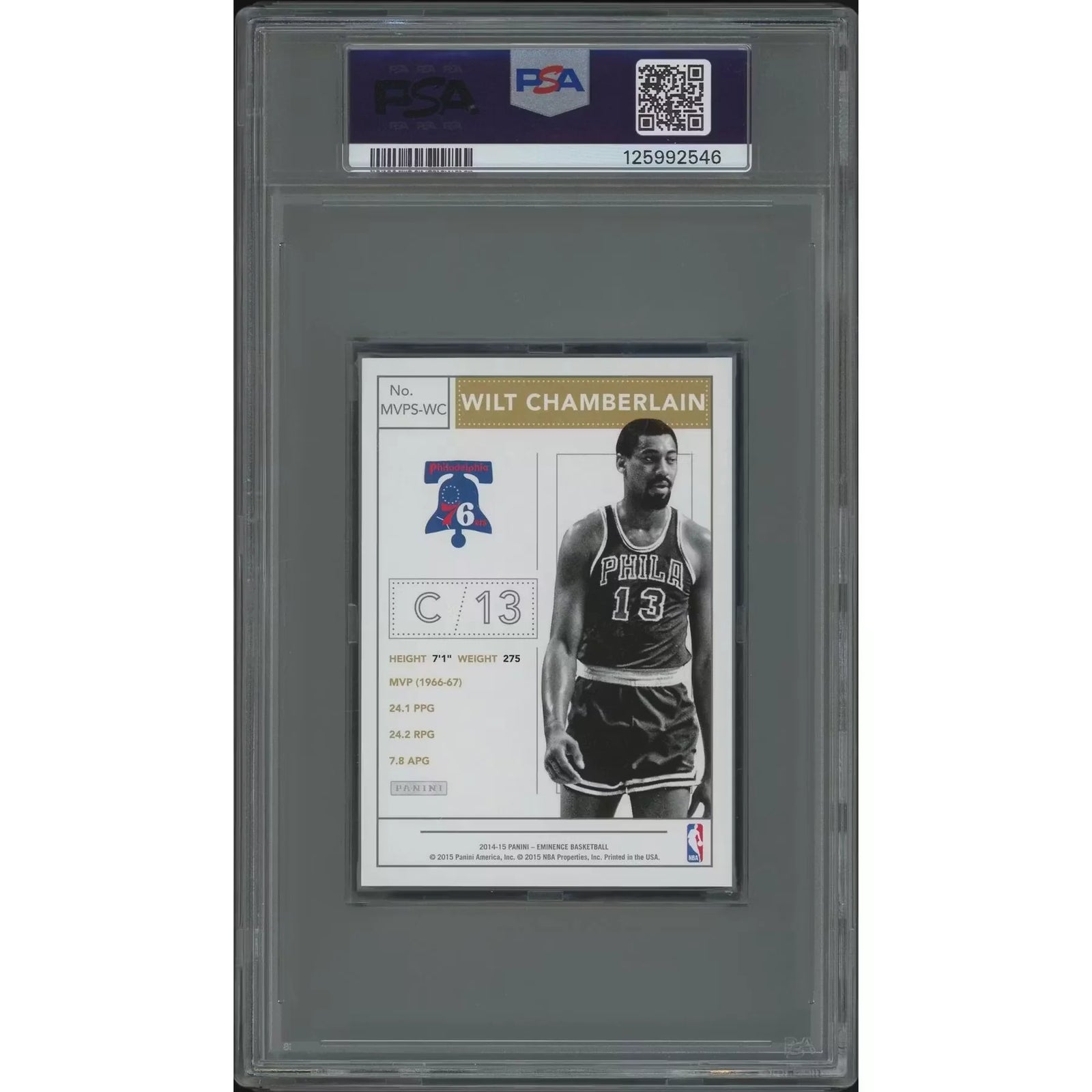 Wilt Chamberlain 2014-15 Panini Eminence MVP Silver | PSA 6 EX-MT #2/5