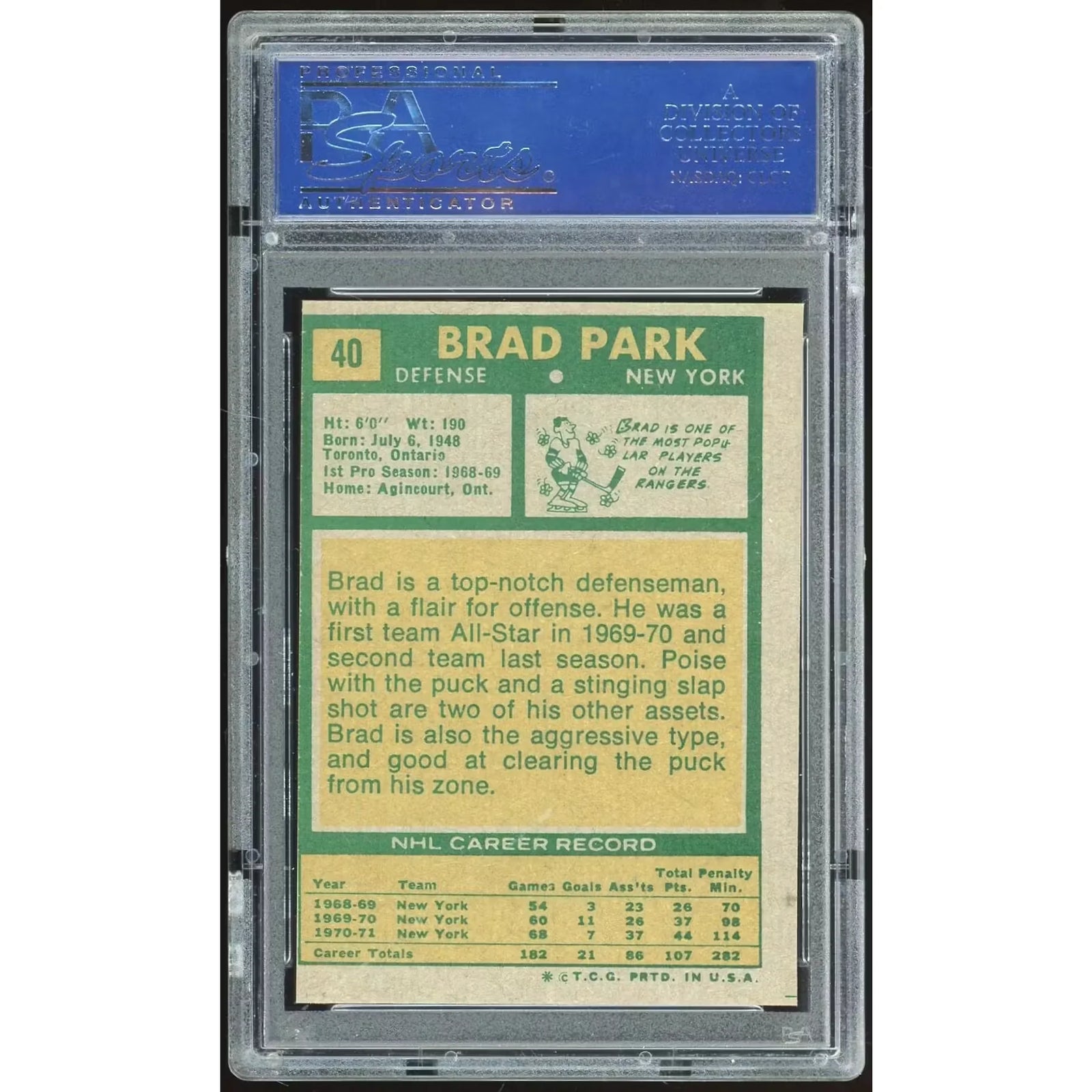 1971-72 Topps #40 Brad Park | PSA 8