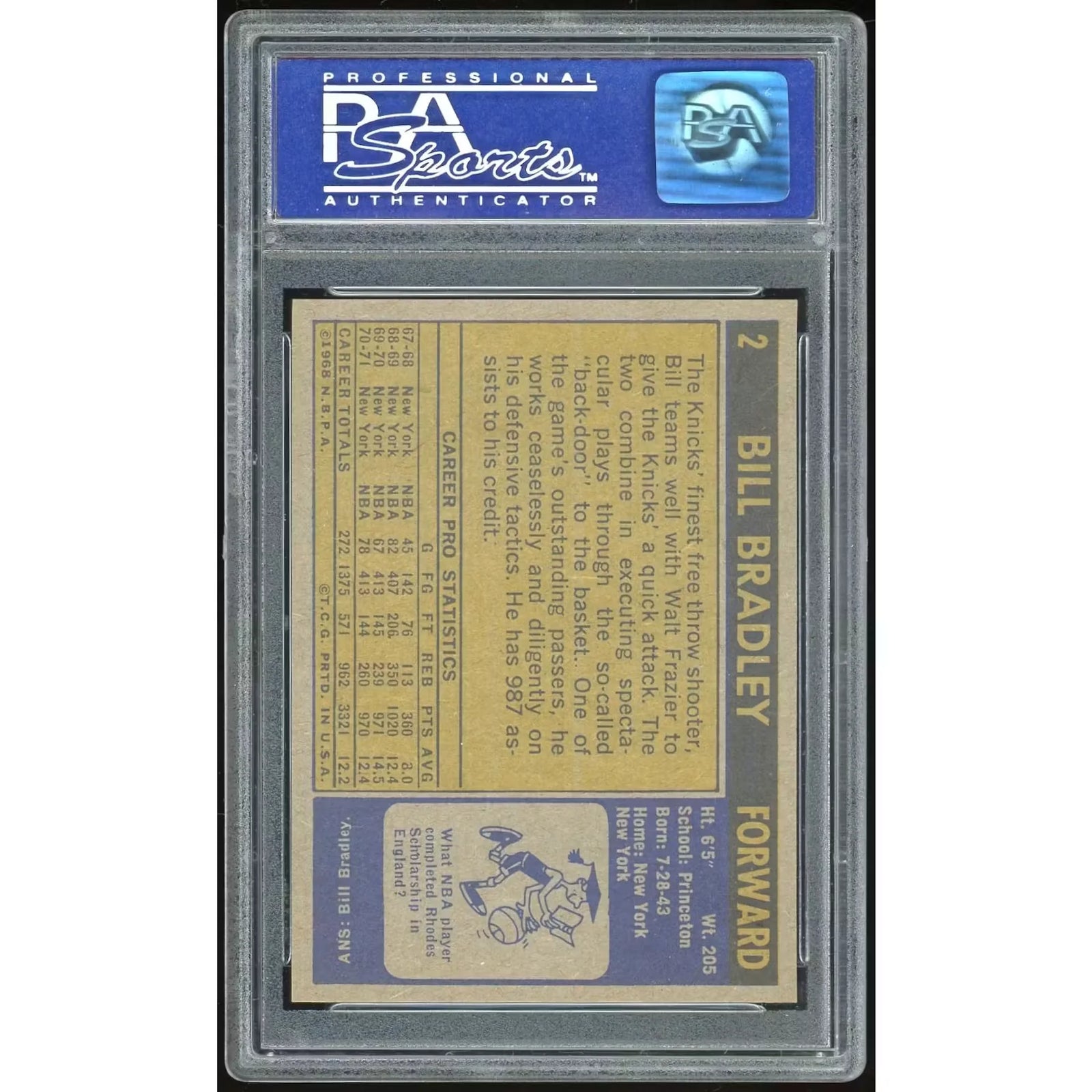 Bill Bradley 1971-72 Topps #2 Card | PSA 8