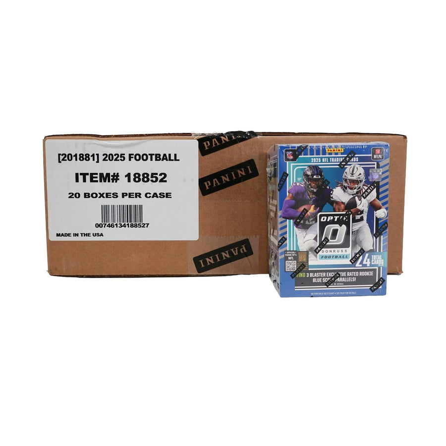 DRAFT - New 2025 Panini Donruss Optic Football Blaster Hobby 20-Box Case (Blue Scope Parallels!)