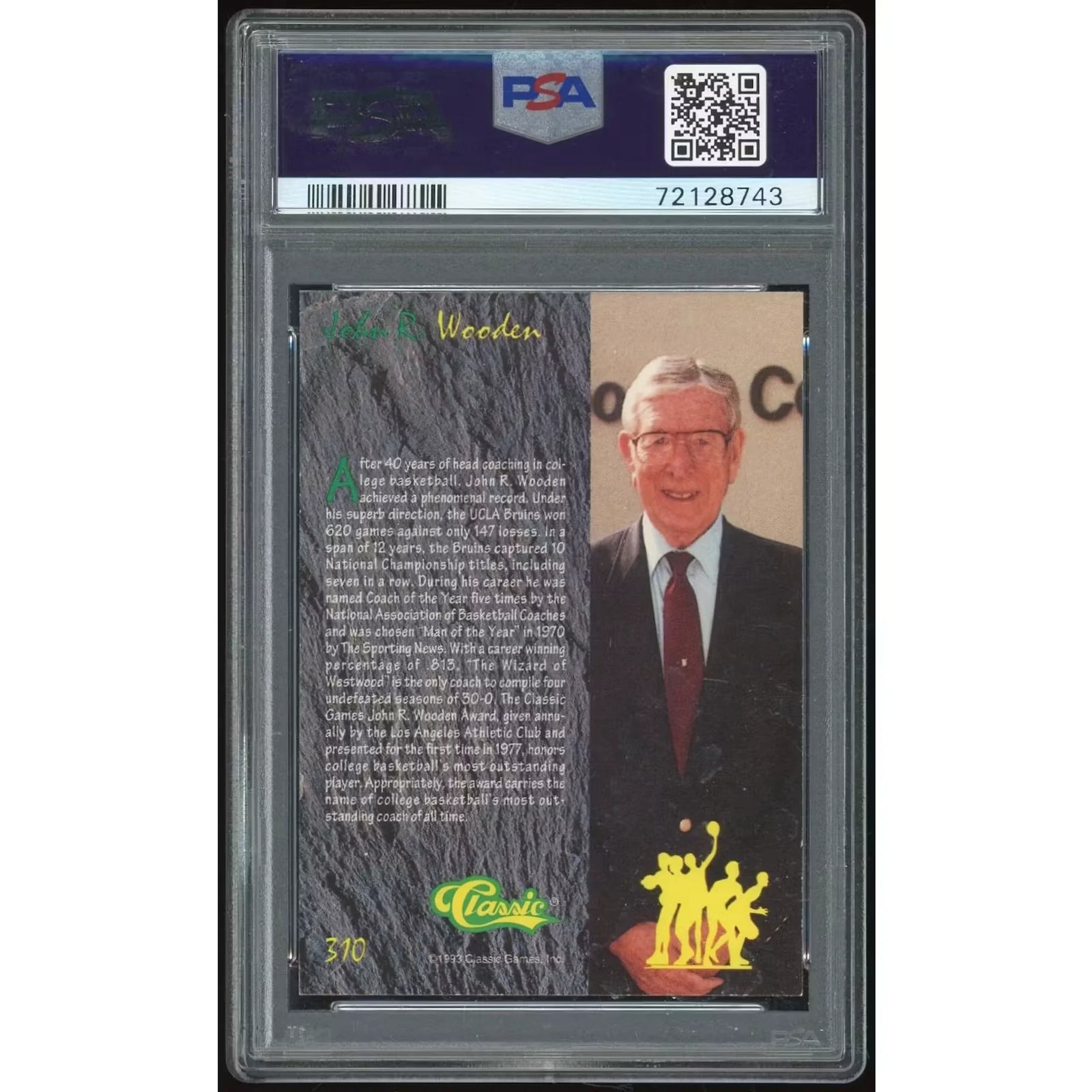 John Wooden Signed 1993-94 Classic 4 Sport #310 Card | PSA Authenticated