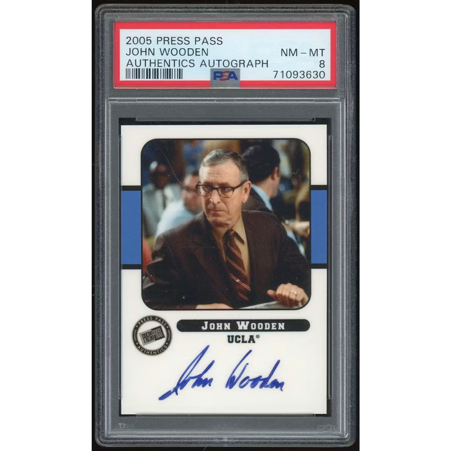 John Wooden Signed 2005-06 Press Pass Authentics Card | PSA 8