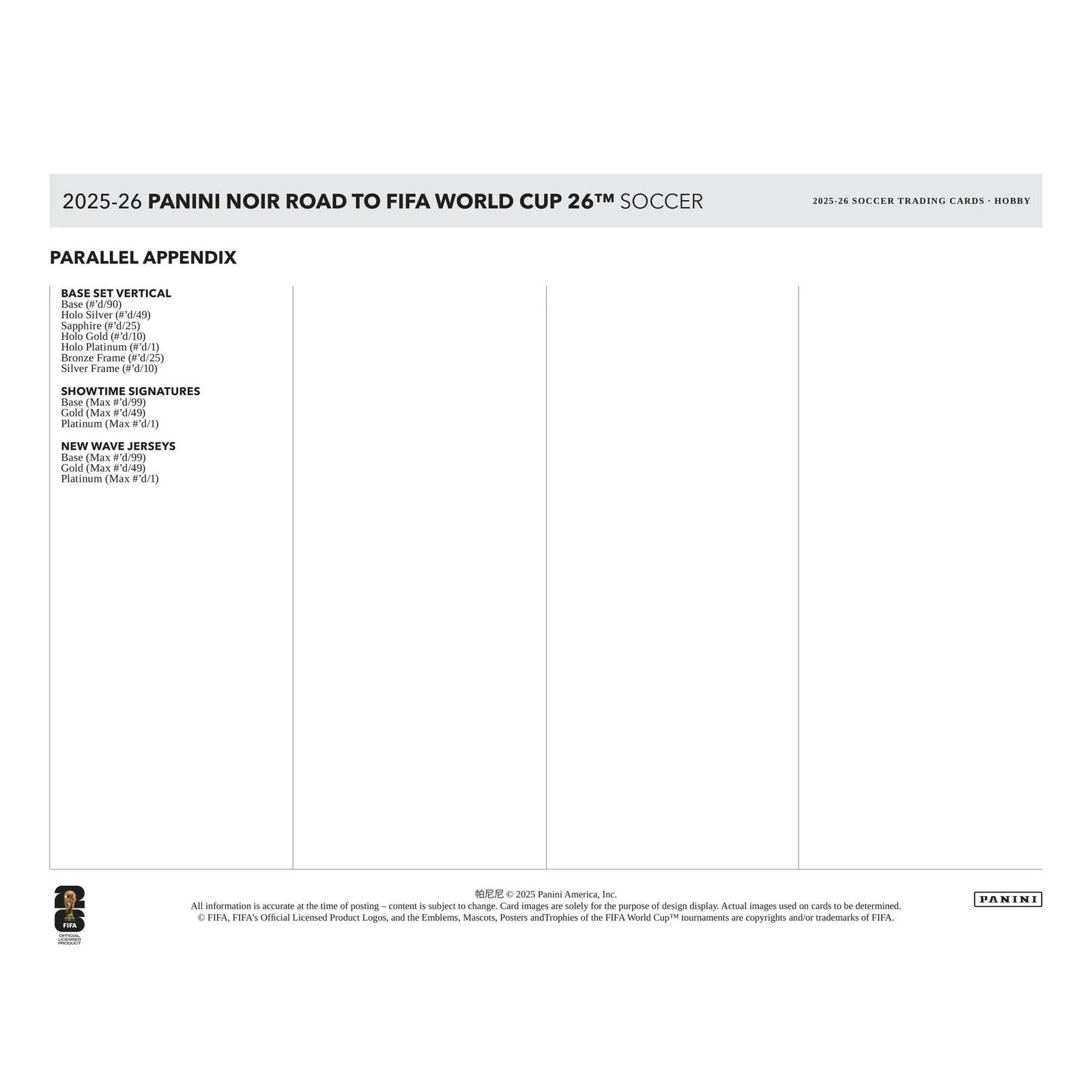 DRAFT - New 2025/26 Panini Noir Road to FIFA World Cup Soccer Hobby 3-Box Case