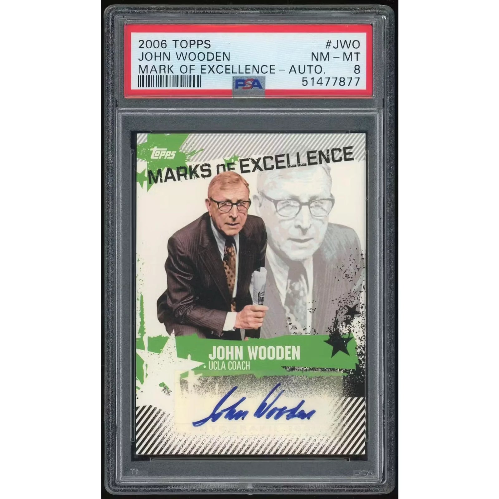 John Wooden Signed 2006 Topps Marks of Excellence Card | PSA 8