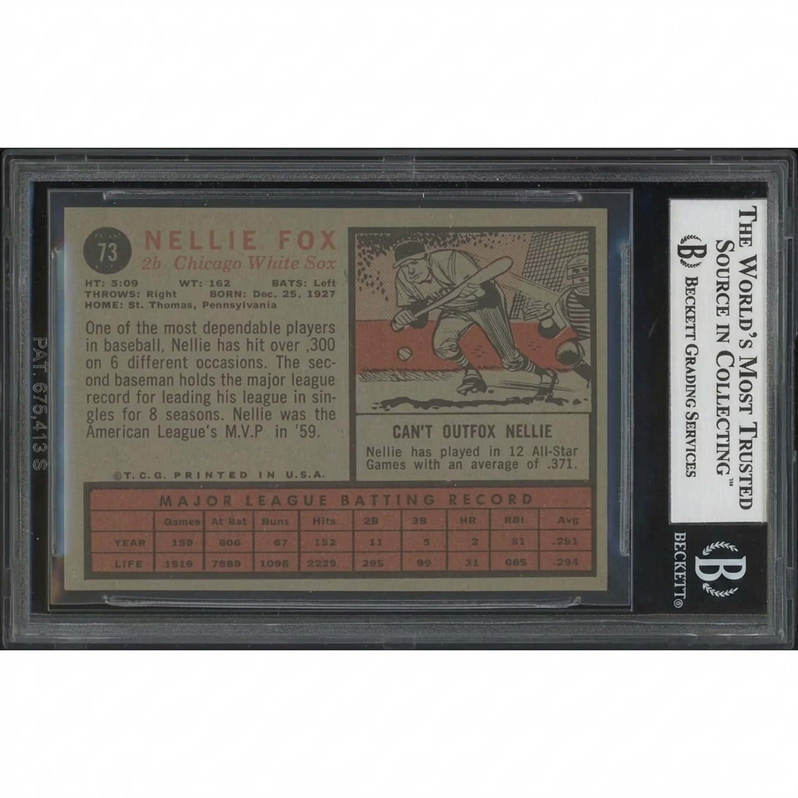Nellie Fox 1962 Topps Baseball Card #73 | BVG 7 NM