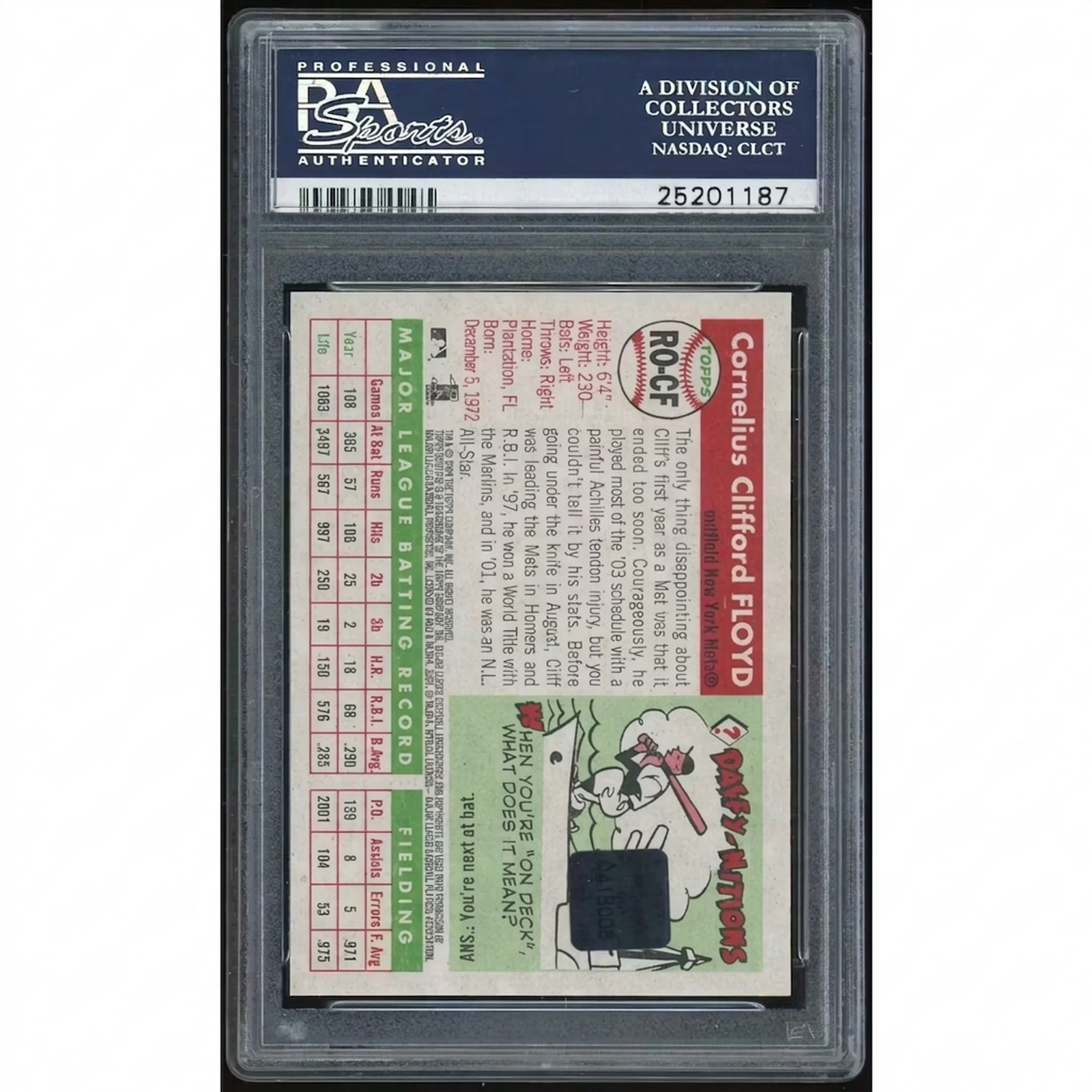 Cliff Floyd Signed 2004 Topps Heritage Real One Autographs Red Card | PSA 8