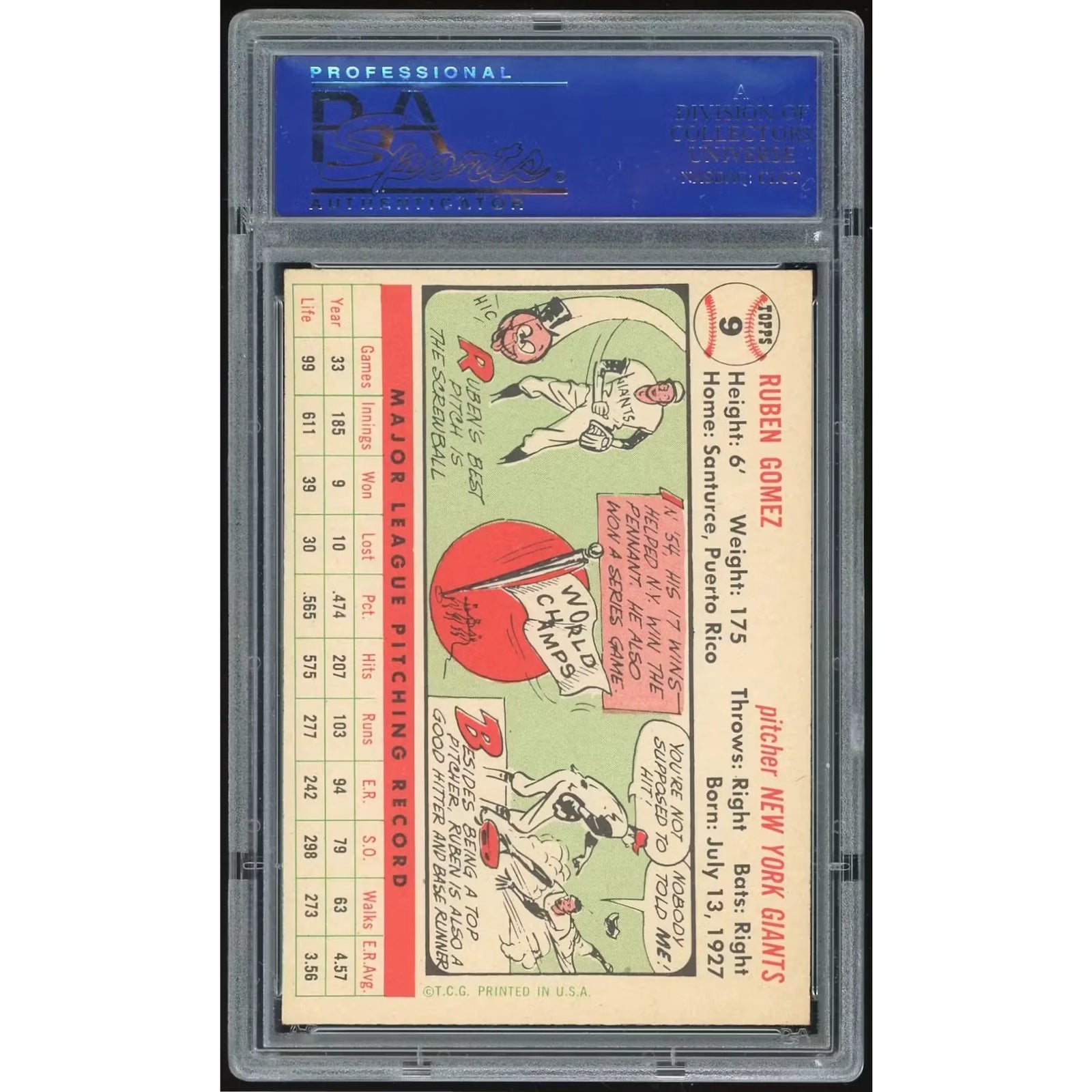 1956 Topps #9 Ruben Gomez Card | PSA 7