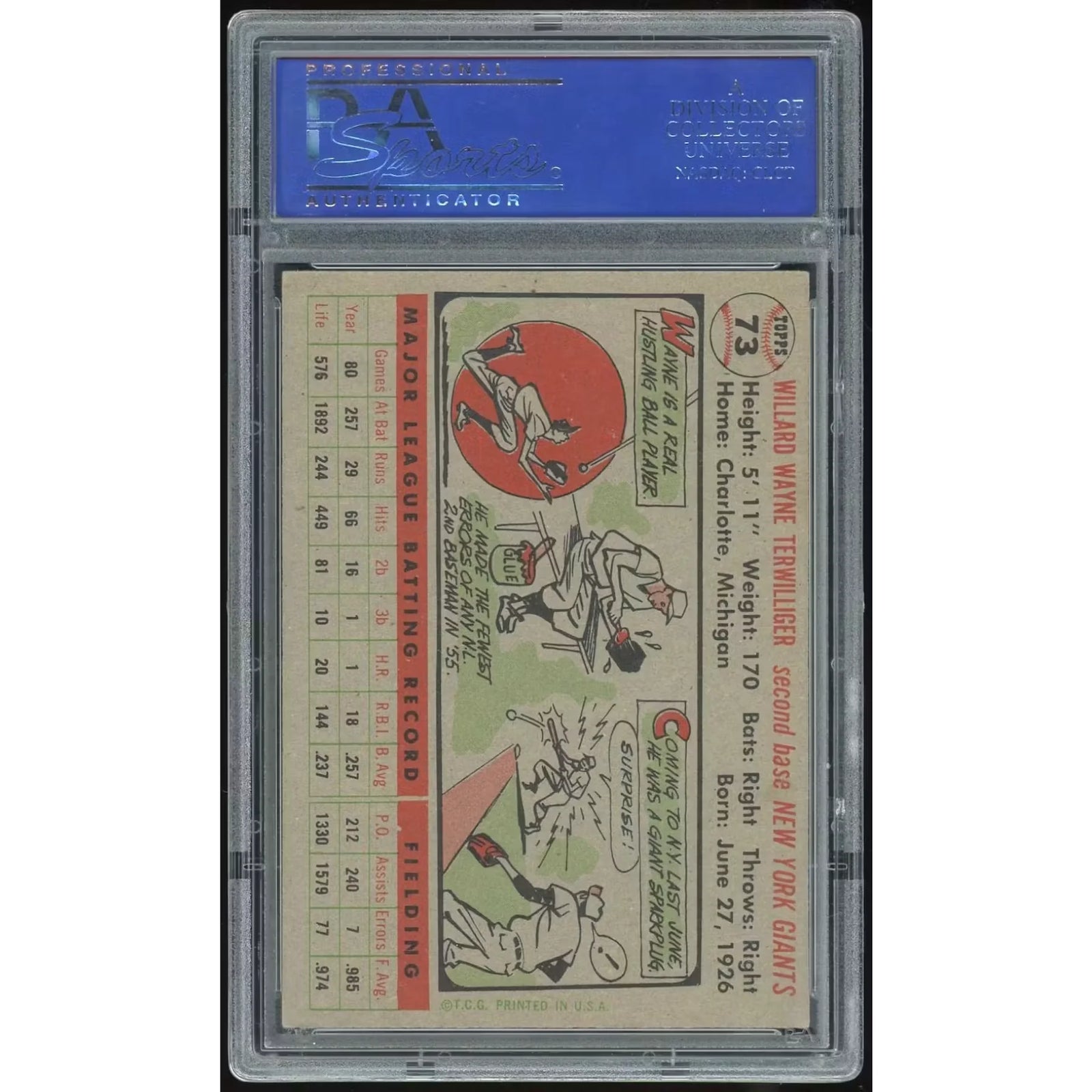 1956 Topps #73 Wayne Terwilliger Baseball Card | PSA 7