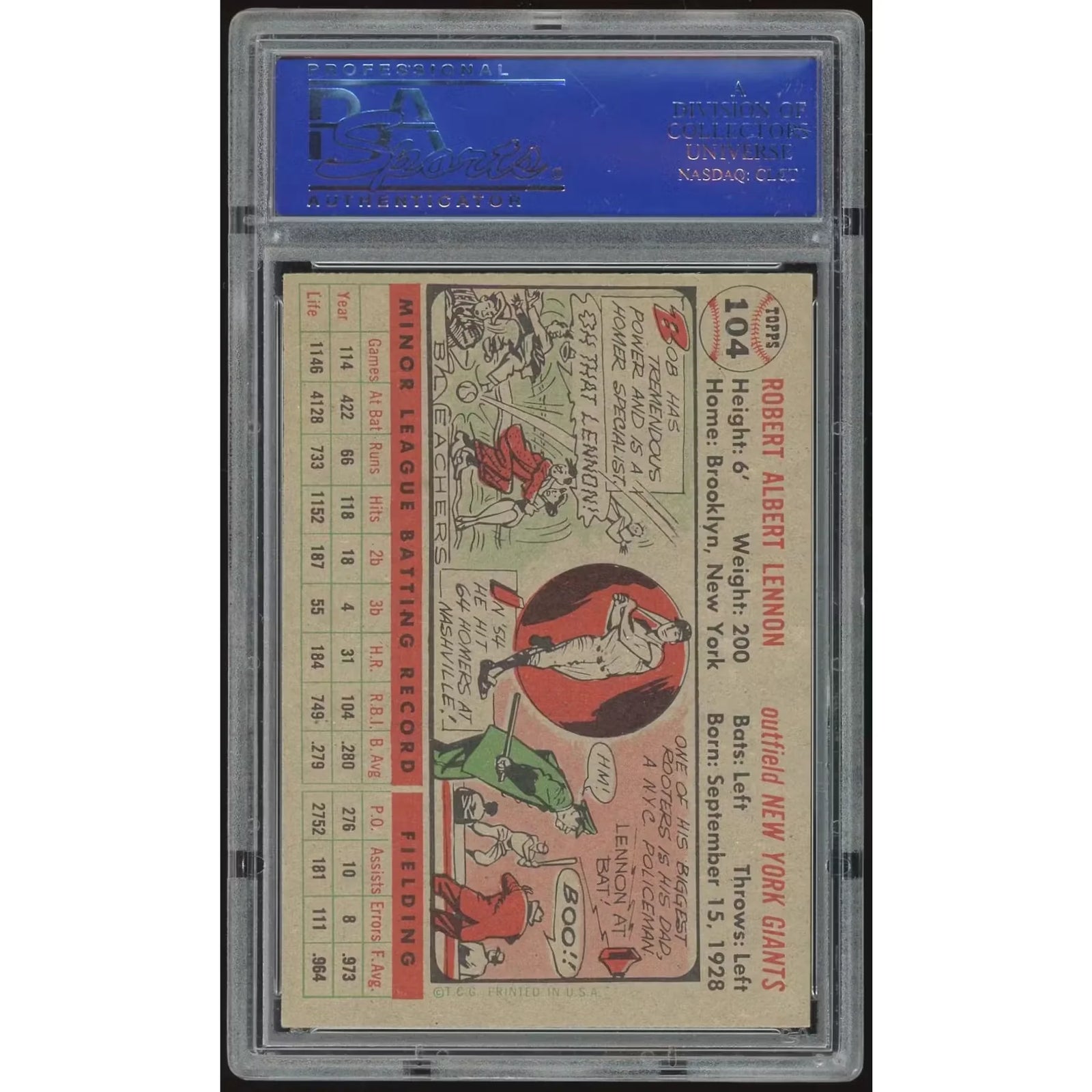 1956 Topps #104 Bob Lennon Baseball Card | PSA 7