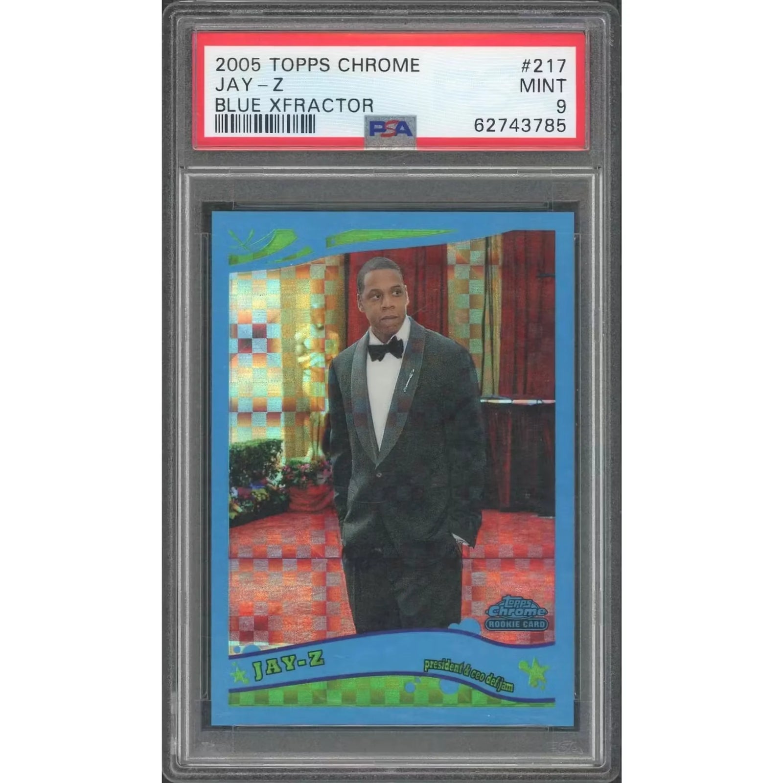 2005 Topps Chrome Jay-Z Blue Xfractor #217 | PSA 9