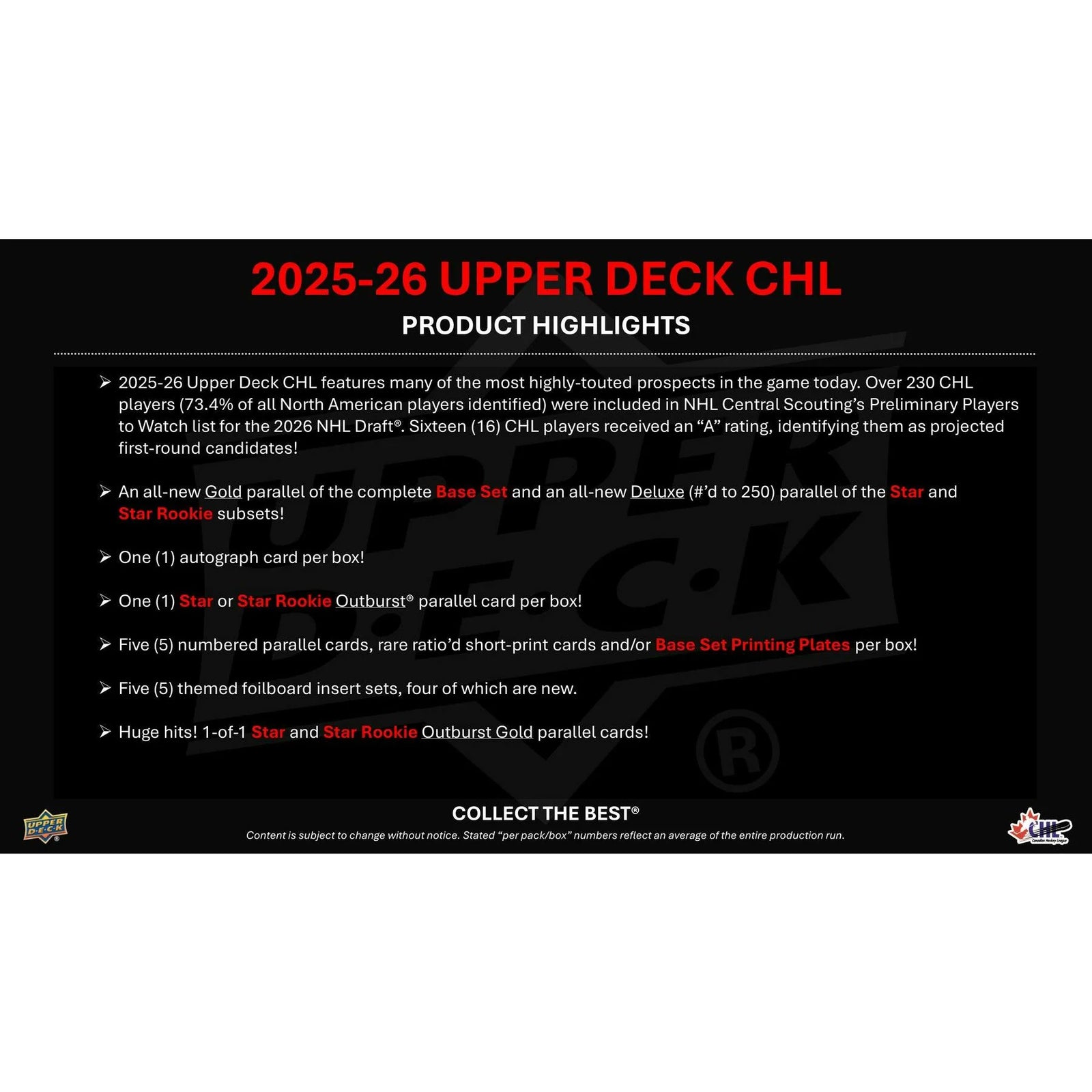 DRAFT - Presell 2025/26 Upper Deck CHL Hockey Hobby 16-Box Case (Presell) Releases Jun. 17th, 2026