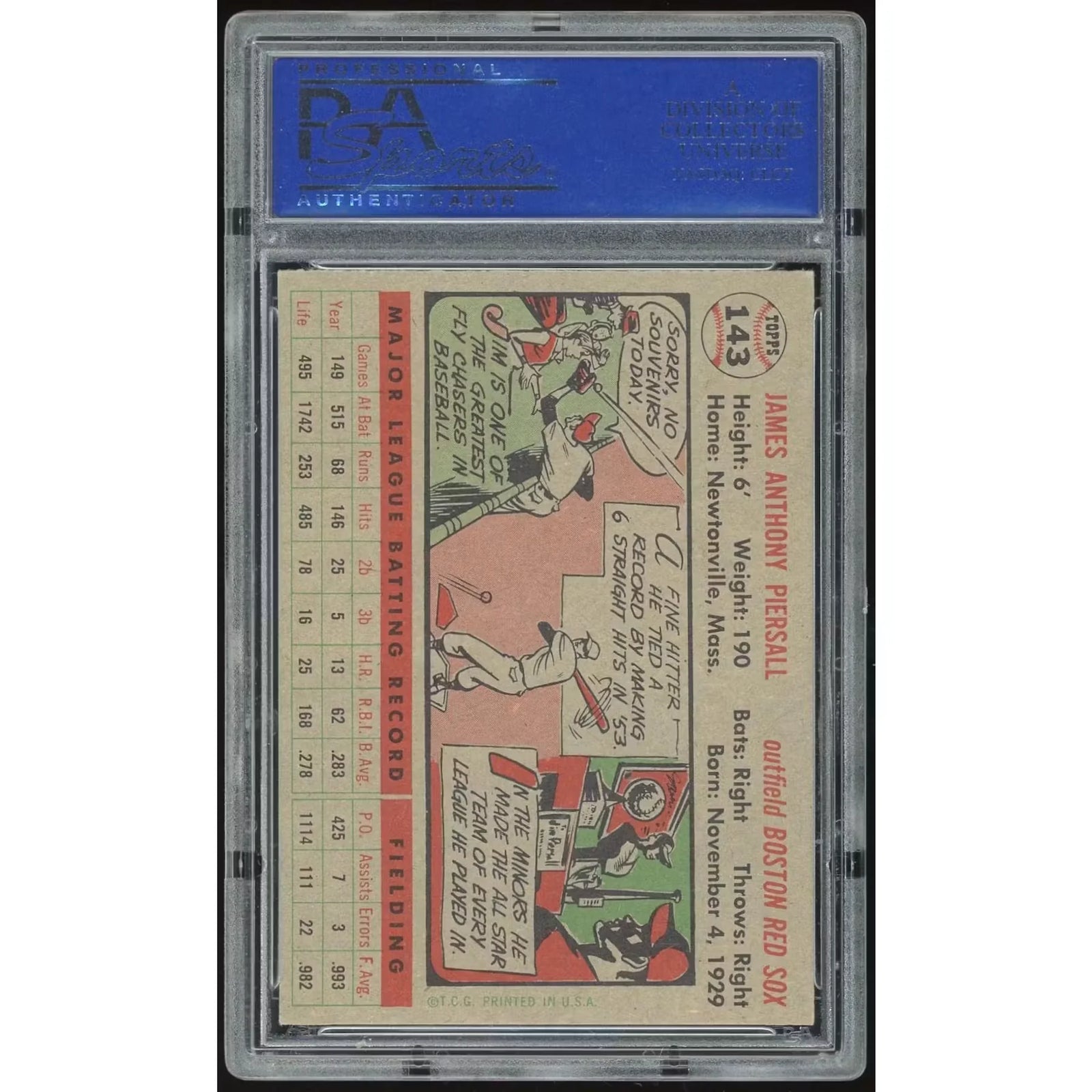 1956 Topps #143 Jim Piersall Baseball Card | PSA 7