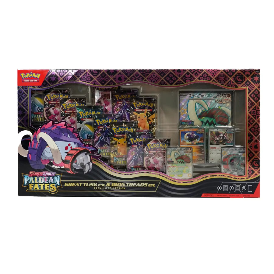 Pokemon Scarlet & Violet: Paldean Fates Great Tusk ex & Iron Threads ex Premium Collection Box (Ships Sealed Only)