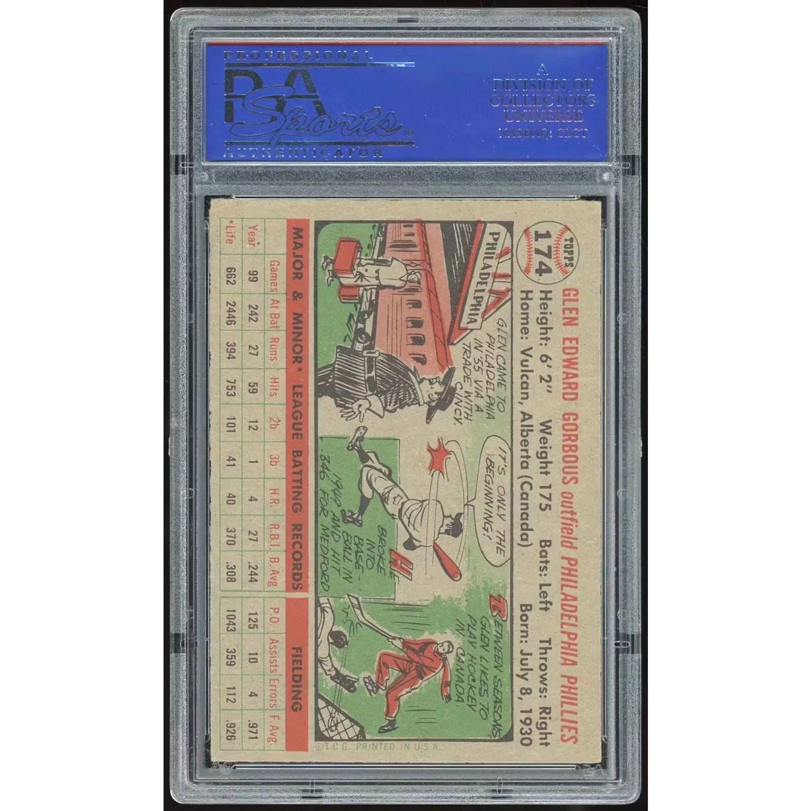 1956 Topps #174 Glen Gorbous Baseball Card | PSA 7 1992