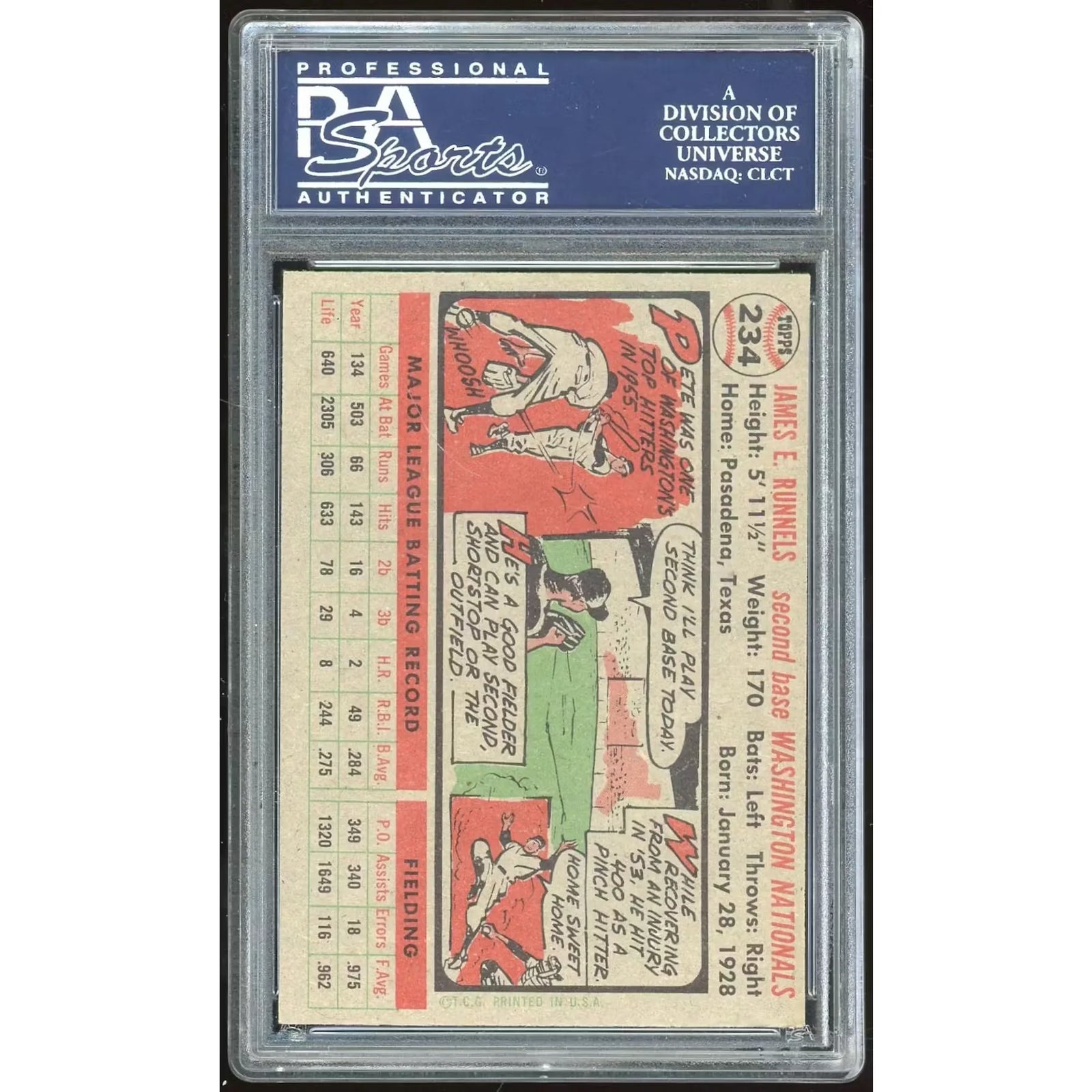 Pete Runnels 1956 Topps #234 Card | PSA 7.5