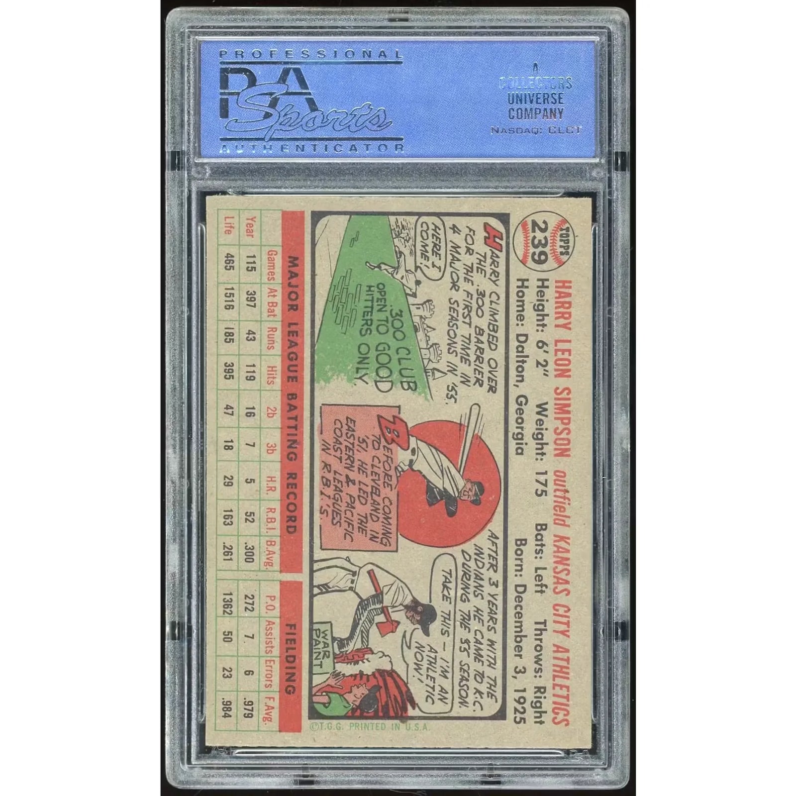 1956 Topps #239 Harry Simpson Baseball Card | PSA 7
