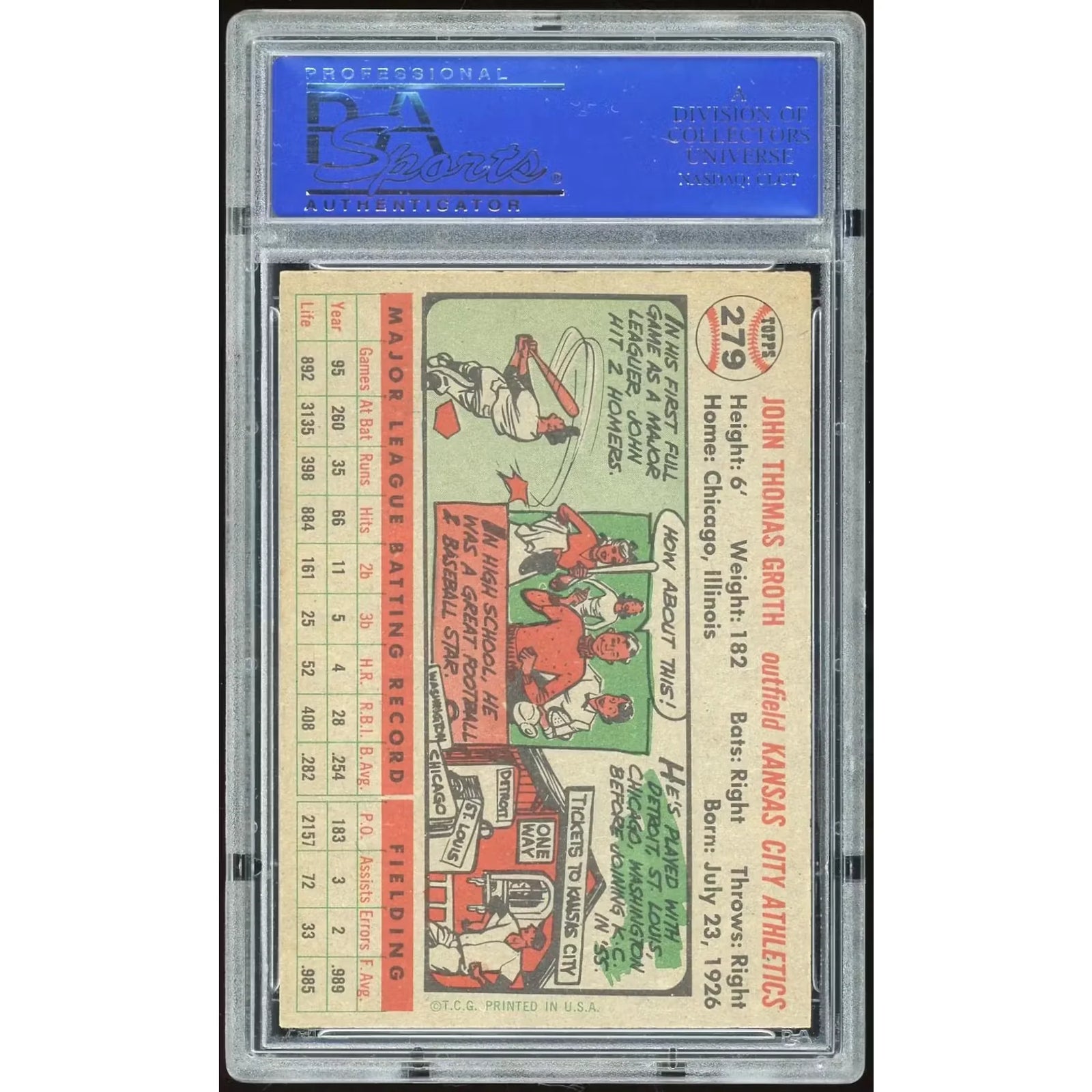 1956 Topps #279 Johnny Groth | PSA 7