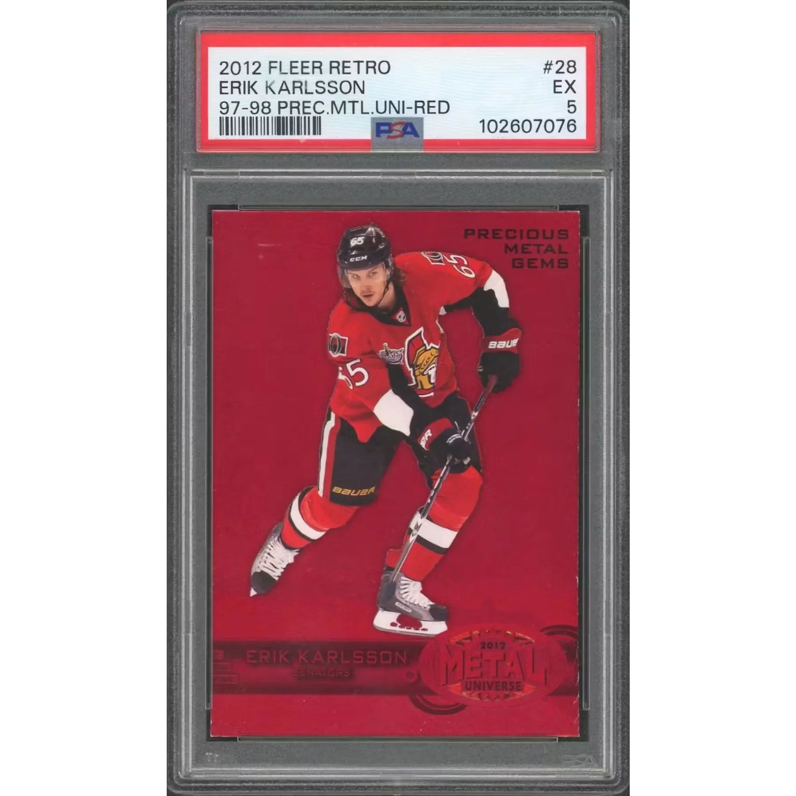 Erik Karlsson 2012-13 Fleer Retro Precious Metal Gems Red Card | PSA 5