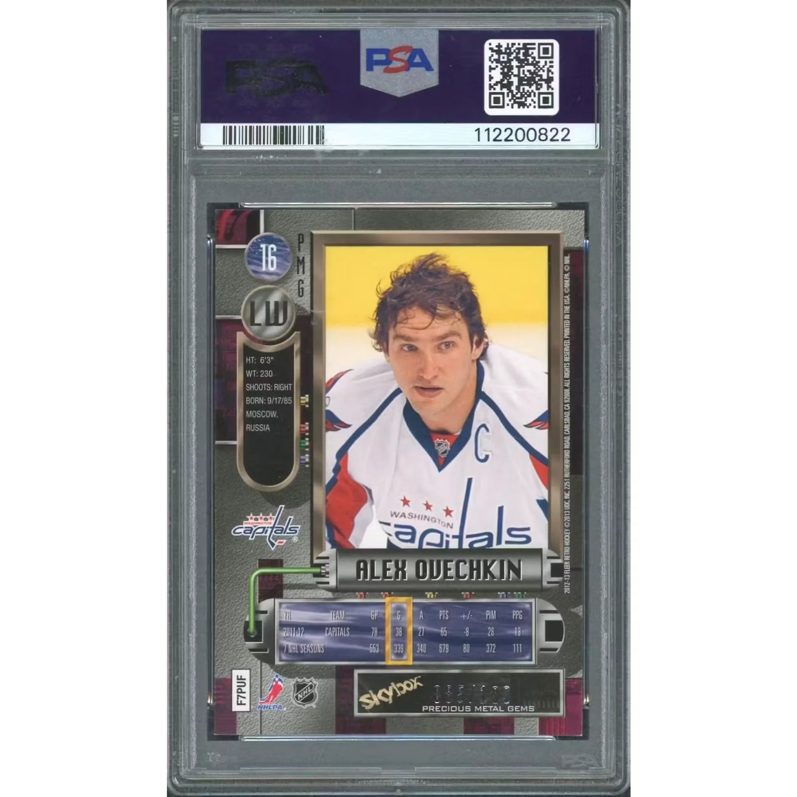 Alex Ovechkin 2012-13 Fleer Retro Precious Metal Gems Card | PSA 6