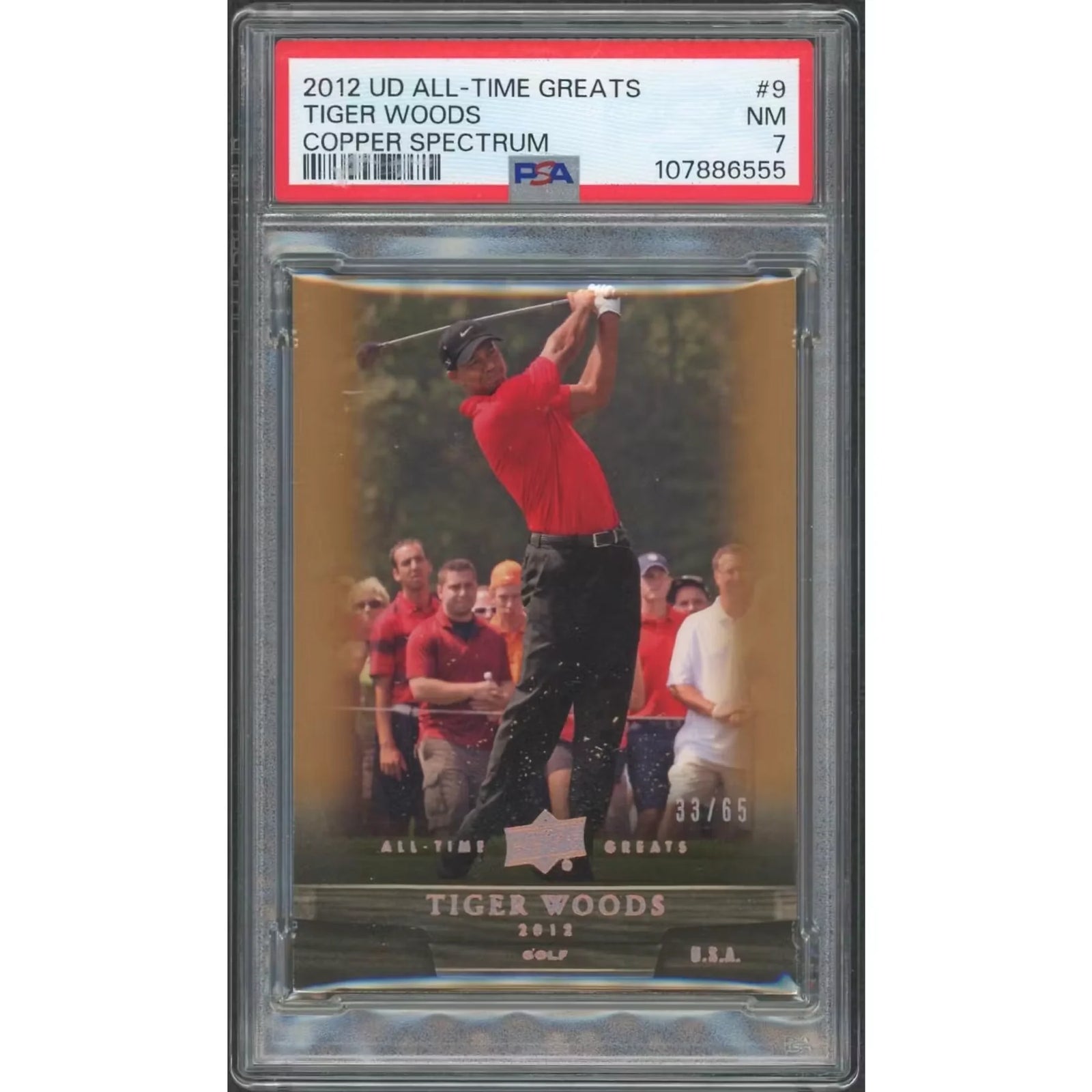 Tiger Woods 2012 UD All Time Greats Copper Spectrum Card | PSA 7