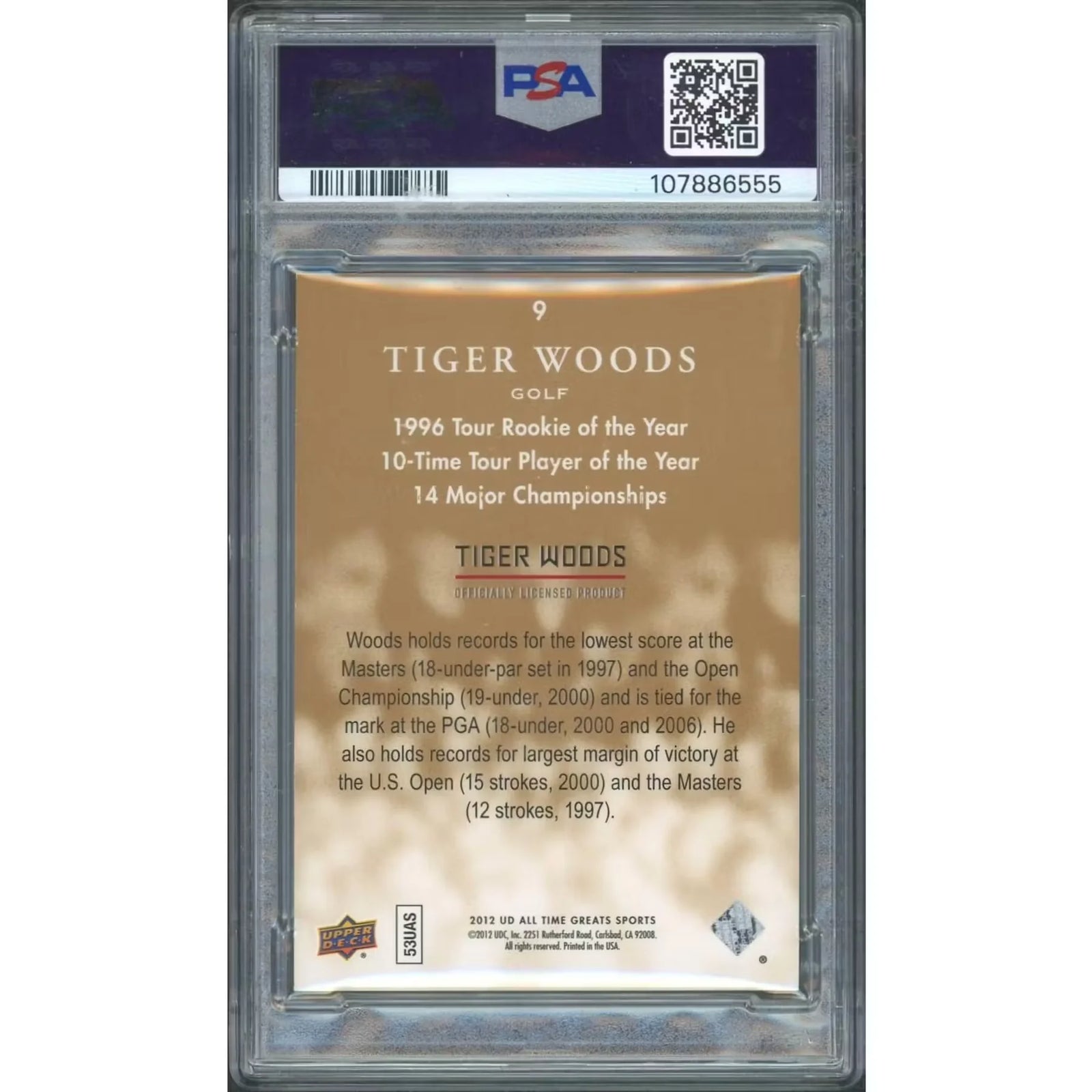 Tiger Woods 2012 UD All Time Greats Copper Spectrum Card | PSA 7