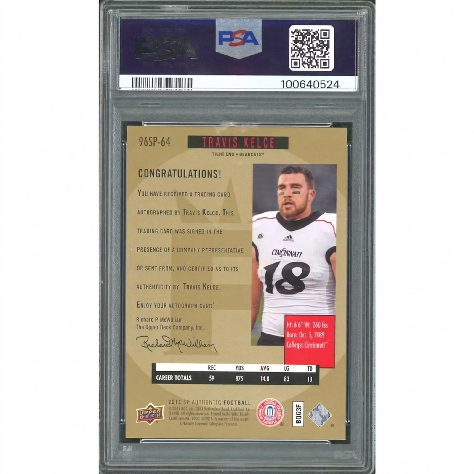 Travis Kelce Signed 2013 SP Authentic Card | PSA 9