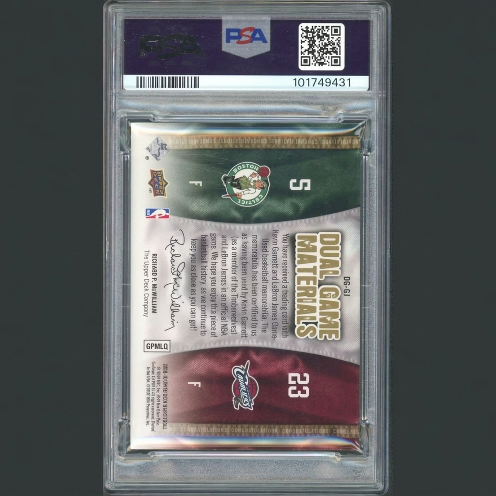 Kevin Garnett & LeBron James Signed Dual Game Materials Card | 2009 Upper Deck Gold/150 P