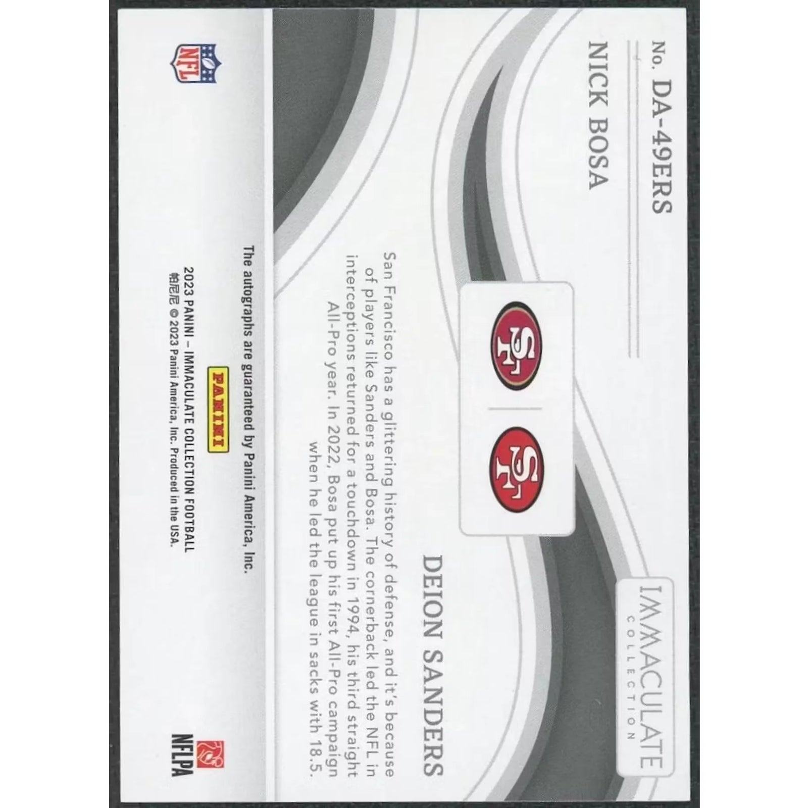 Nick Bosa & Deion Sanders Signed 2023 Immaculate Card |/25