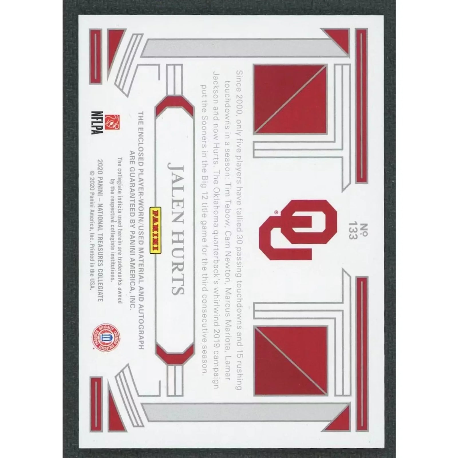 Jalen Hurts 2020 National Treasures Collegiate RPA Card |/99