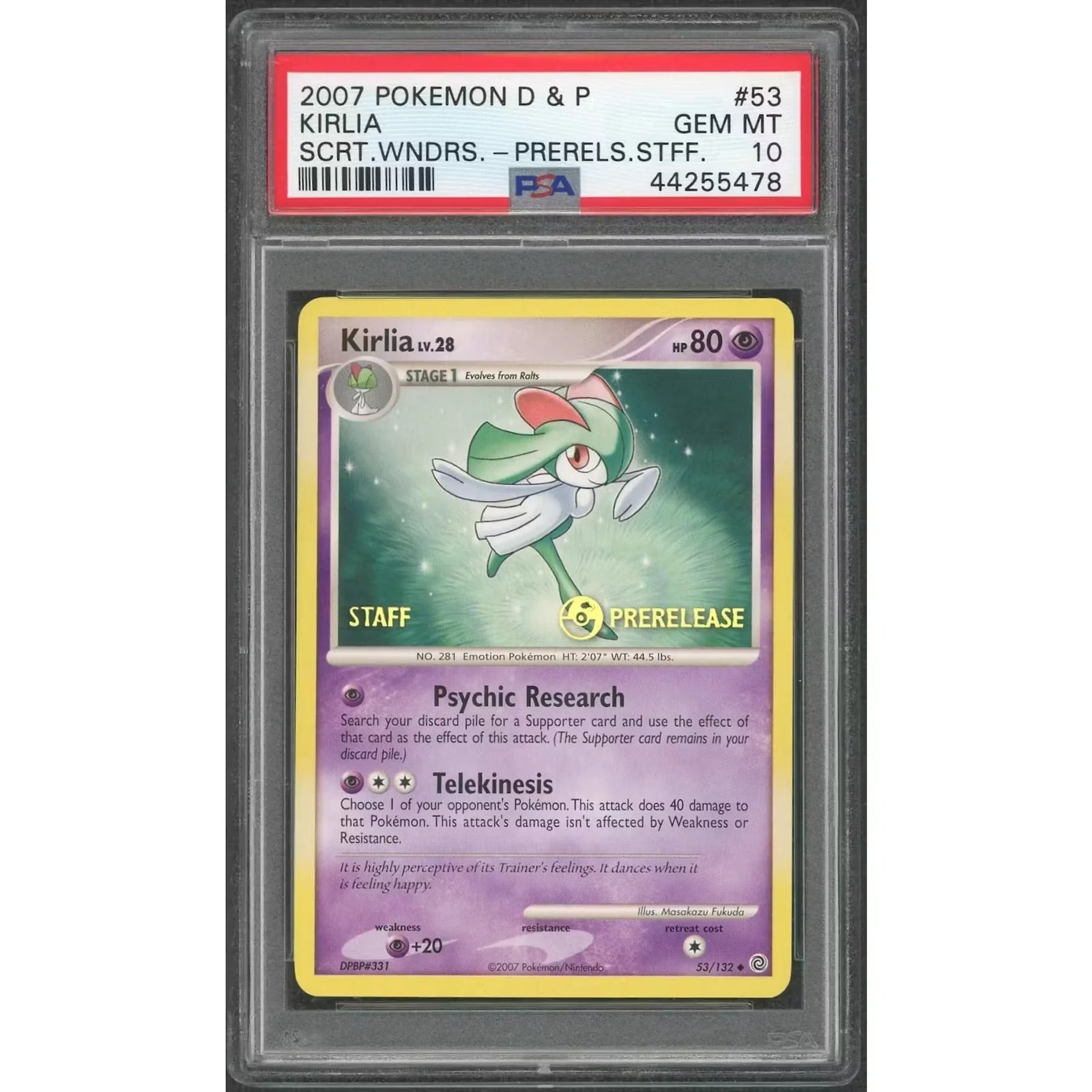 2007 Pokemon D&P Secret Wonders Kirlia Staff Prerelease Promo | PSA 10